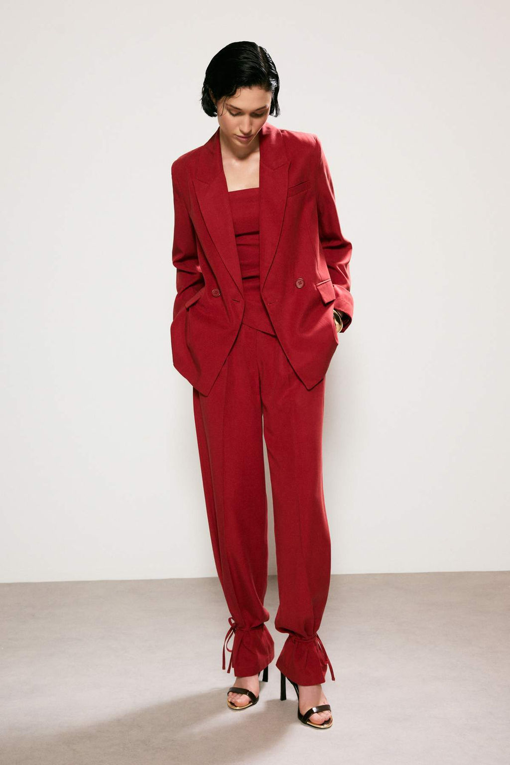 Trendyol Studio K?rm?z? Keten Gorunumlu Astarl? Dokuma Blazer Ceket TWOSS26BC00043 - Trendyolmilla фото 3