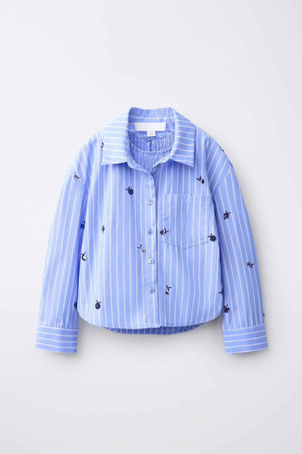 PACK CAMISA Y TOP FRUNCIDO RAYAS Y APLIQUE LENTEJUELAS / Azul - Zara фото 2