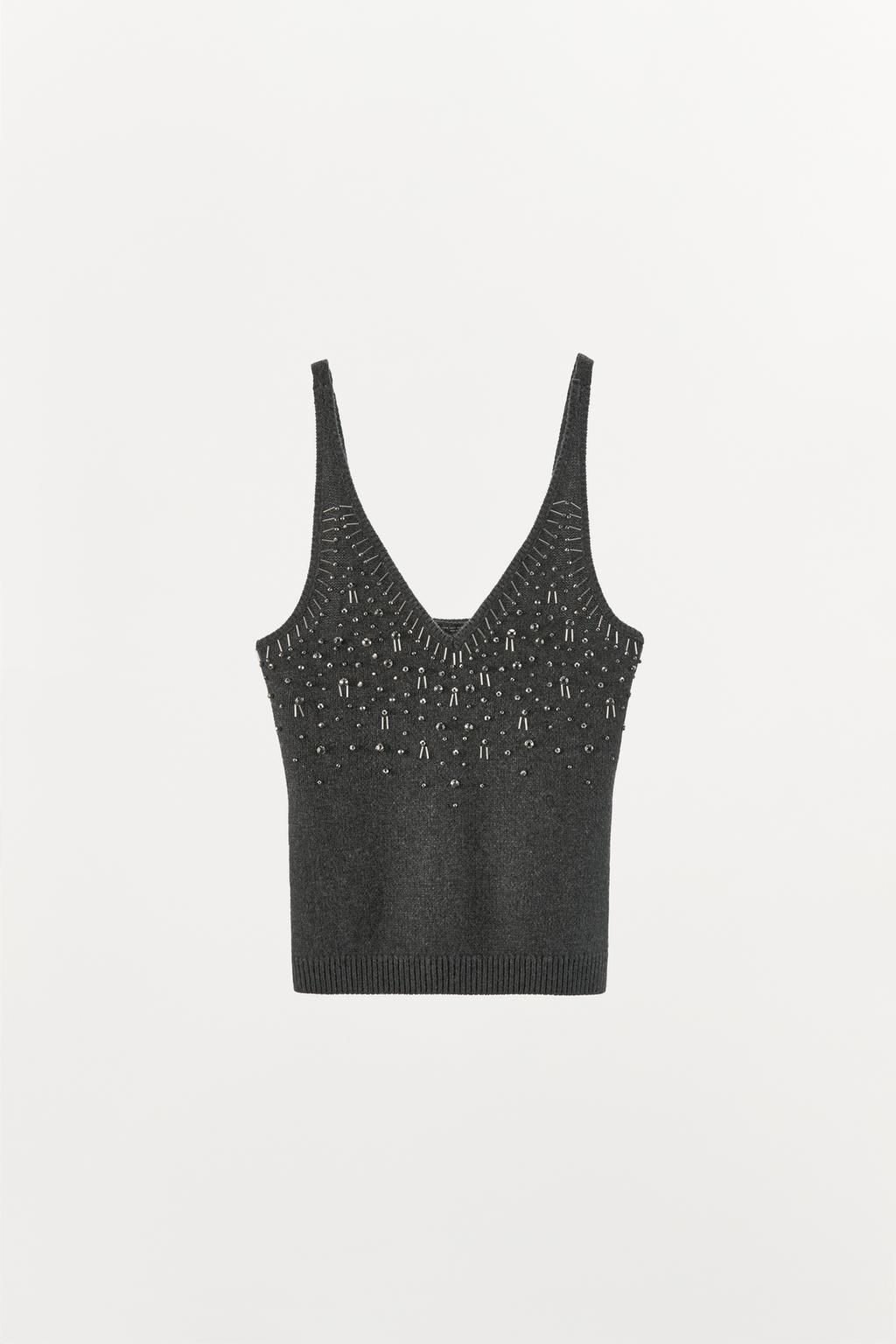 KNITTED TOP WITH RHINESTONES AND BEADS - Zara фото 4
