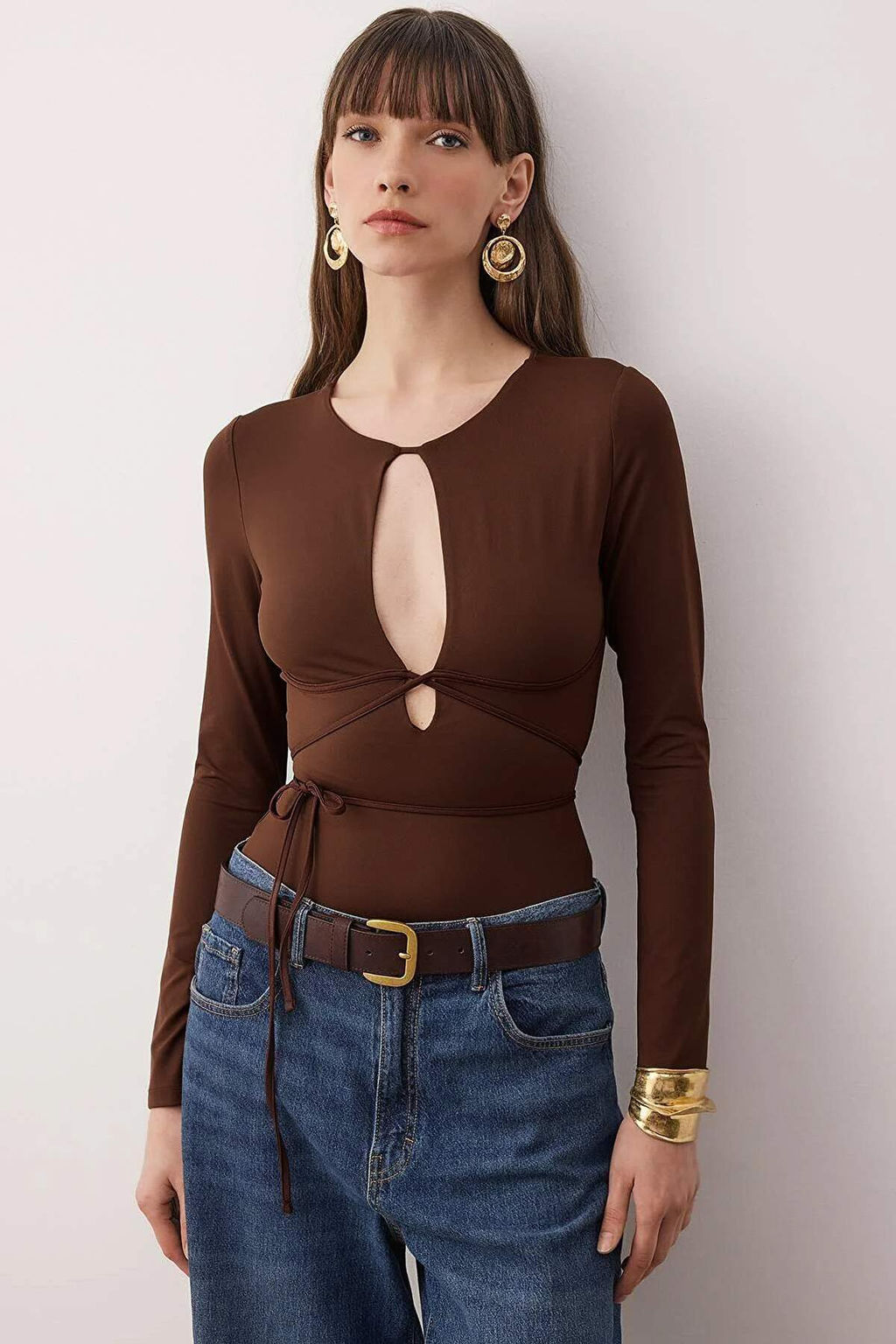 Kahverengi Derin V Yaka Baglamal? Orme Party Body TPRAW26BD00028