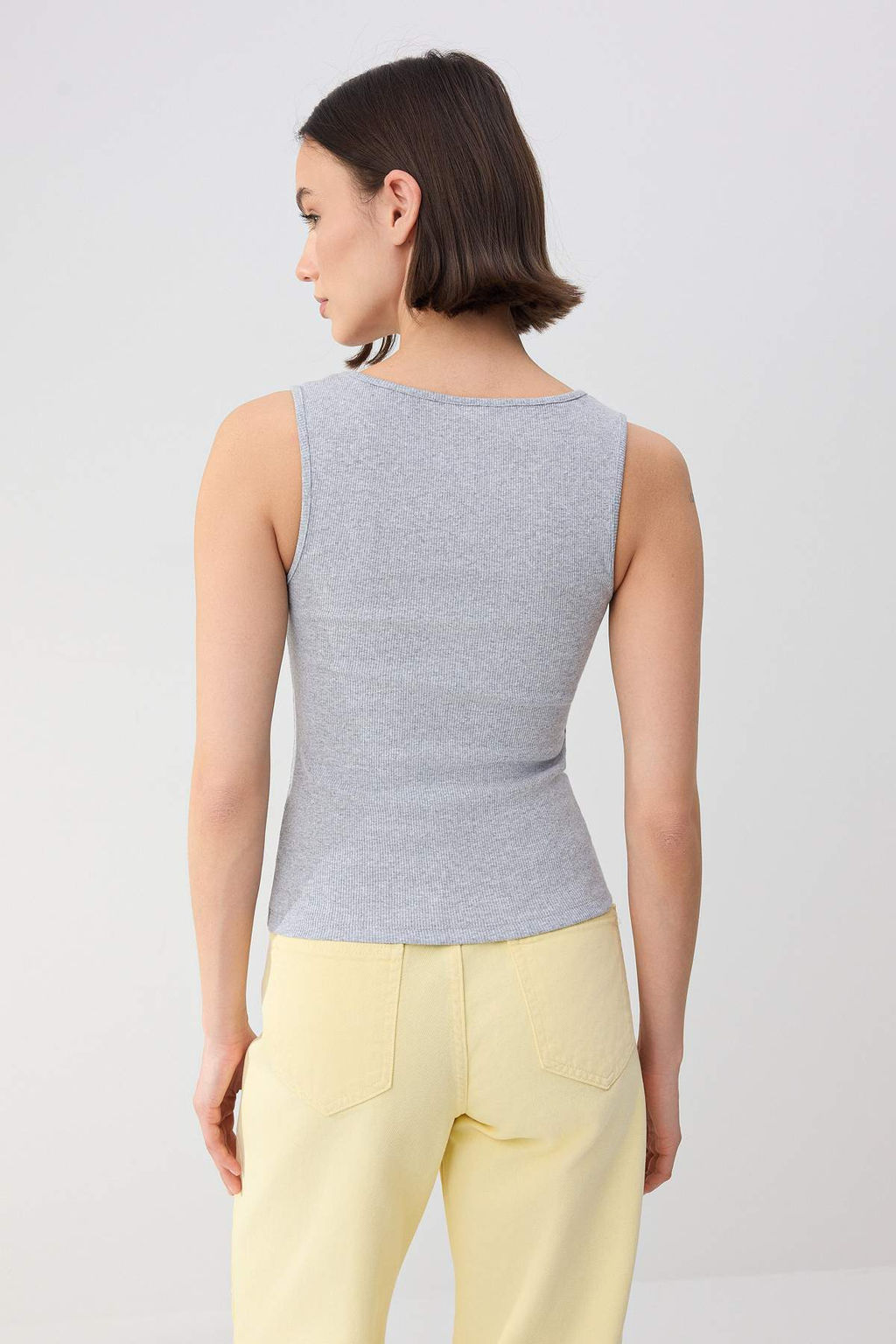 Wardrobe Essentials-Gri Melanj Fitted/Vucuda Oturan C?tc?tl? Esnek Orme Bluz TWOSS26BZ00073