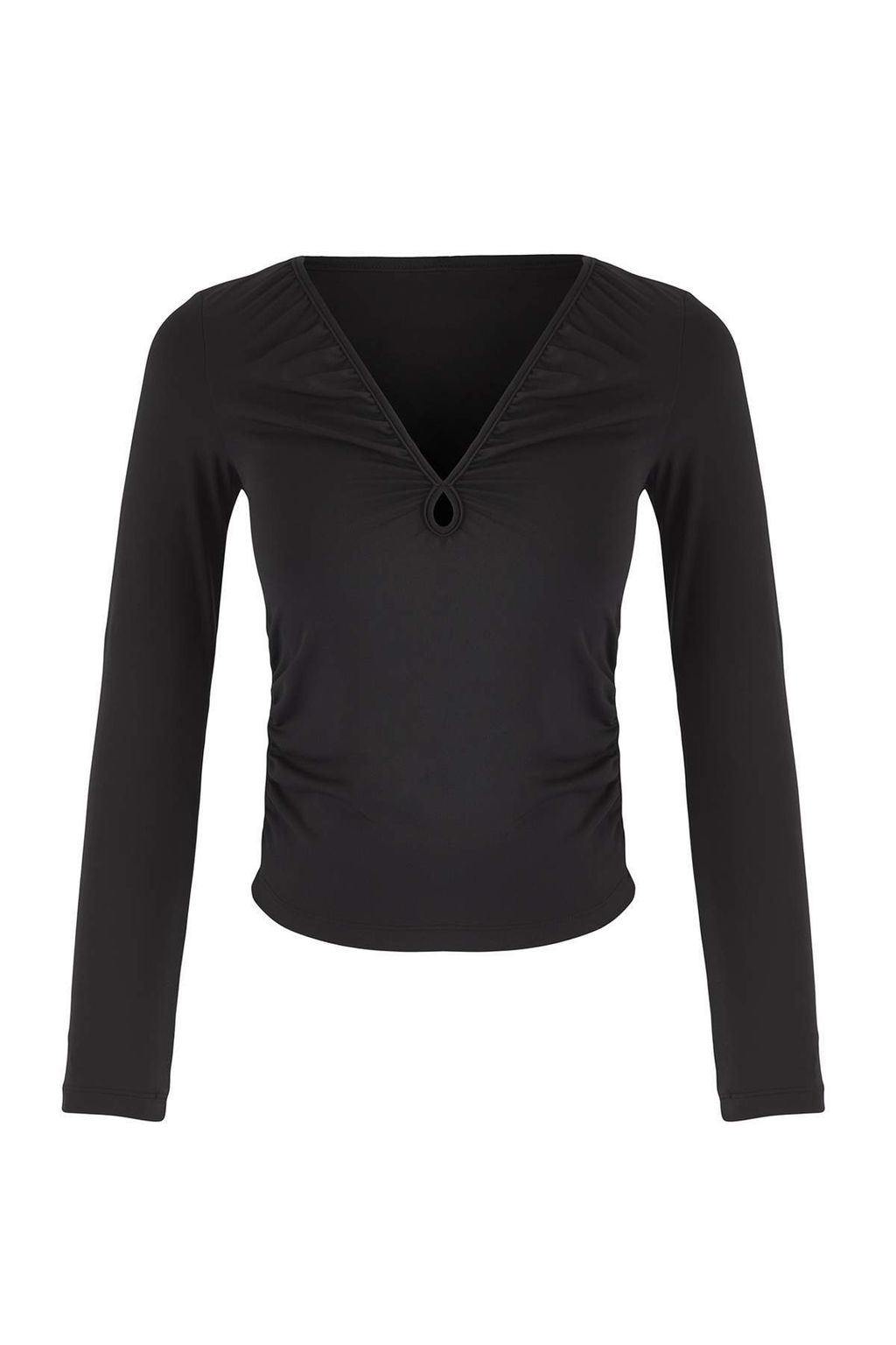 Teen Siyah Fitted/Vucuda Oturan V Yaka Orme Bluz TWOAW26BZ00175 - Trendyolmilla фото 5
