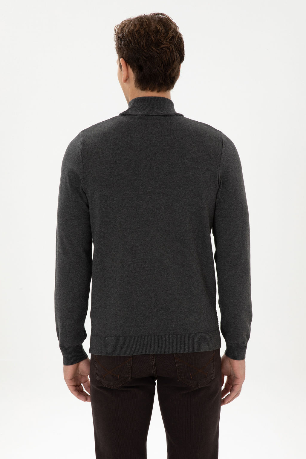 Erkek Slim Fit Yar_m Bal_k__ Yaka Antrasit Melanj Kazak - U.s. polo assn фото 12