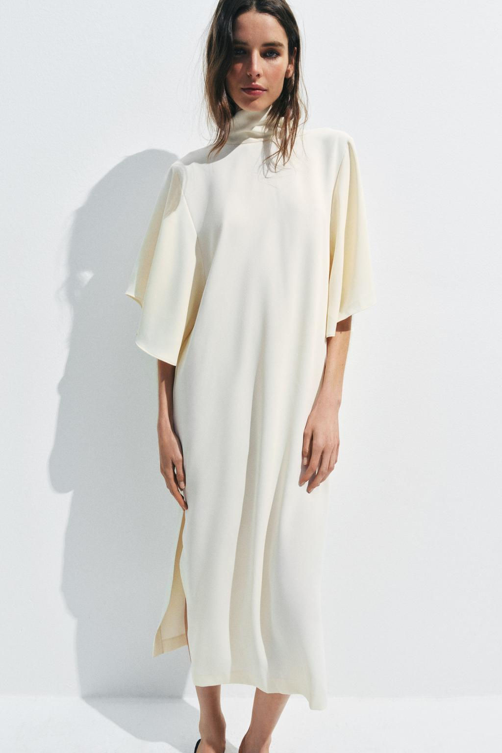 VESTIDO MIDI FLUIDO ZW COLLECTION / Beige claro - Zara фото 8