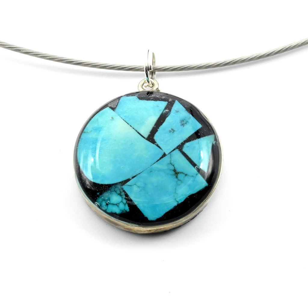 Кулон "Мозаика" на чокере из бирюзы (имитация) 22мм.