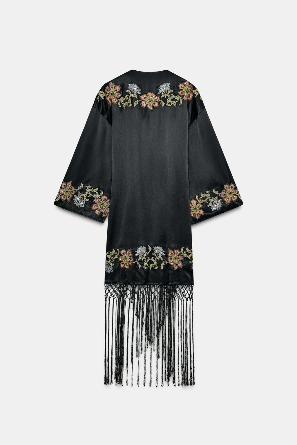 KIMONO WITH FLORAL EMBROIDERY AND FRINGES - Zara фото 7