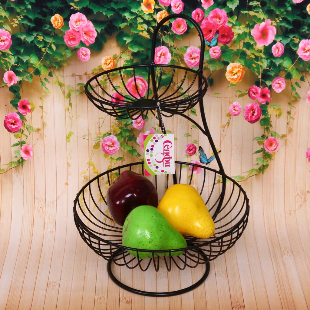 Фруктовница "Brownie" 2 яруса (16*25*36см) черная, полоски