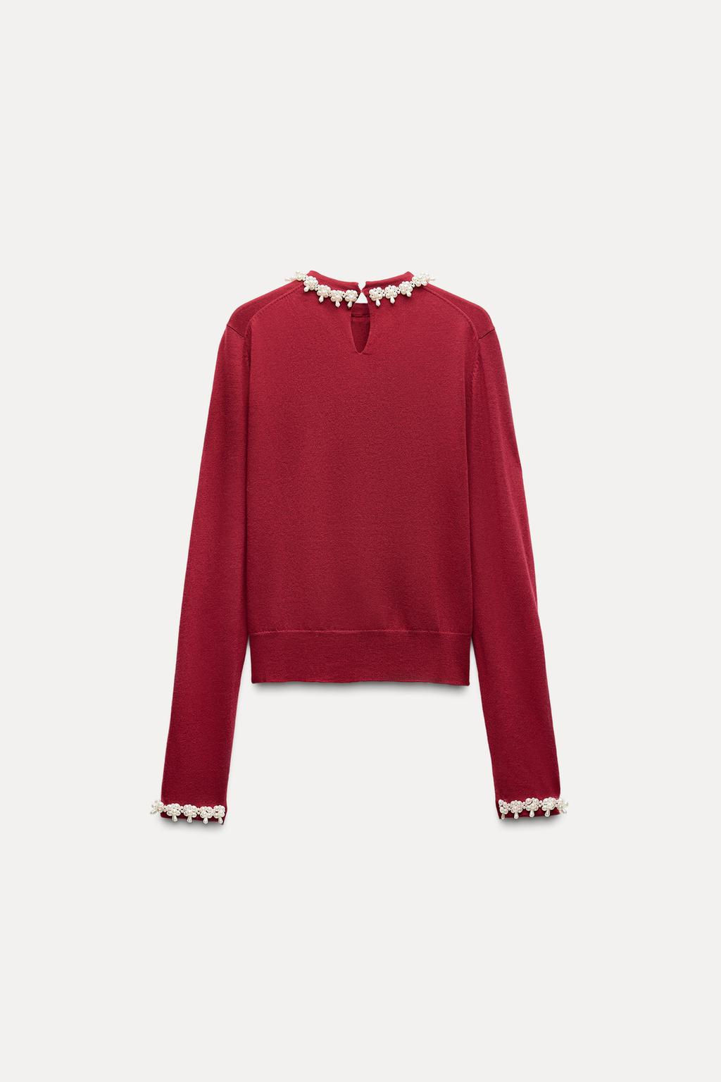 PLAIN KNIT SWEATER WITH FAUX PEARLS - Zara фото 14