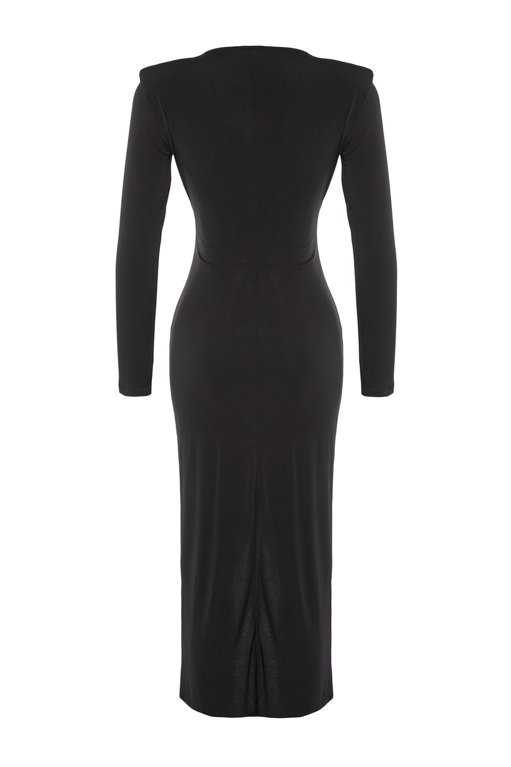 Trendyolmilla Siyah Kruvaze Yaka Cut Out/Pencere Detayl? Orme S?k Abiye Elbise TPRAW23EL00272
