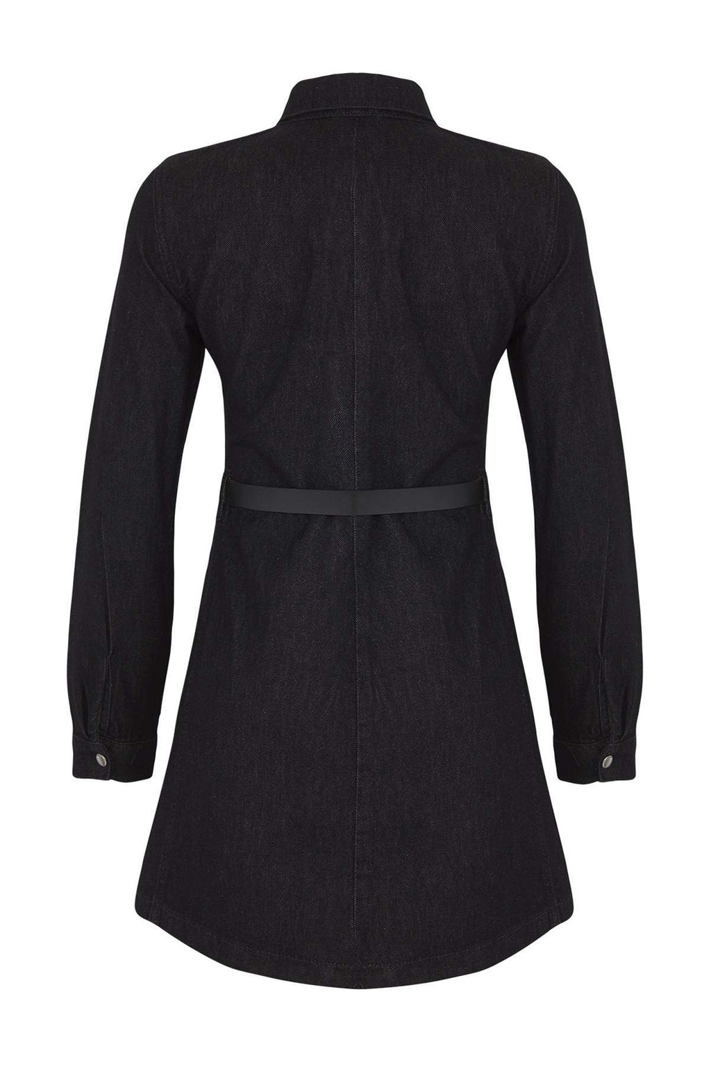 Siyah Gomlek Yaka Kemerli Uzun Kollu Mini Denim Elbise TWOAW26EL00050