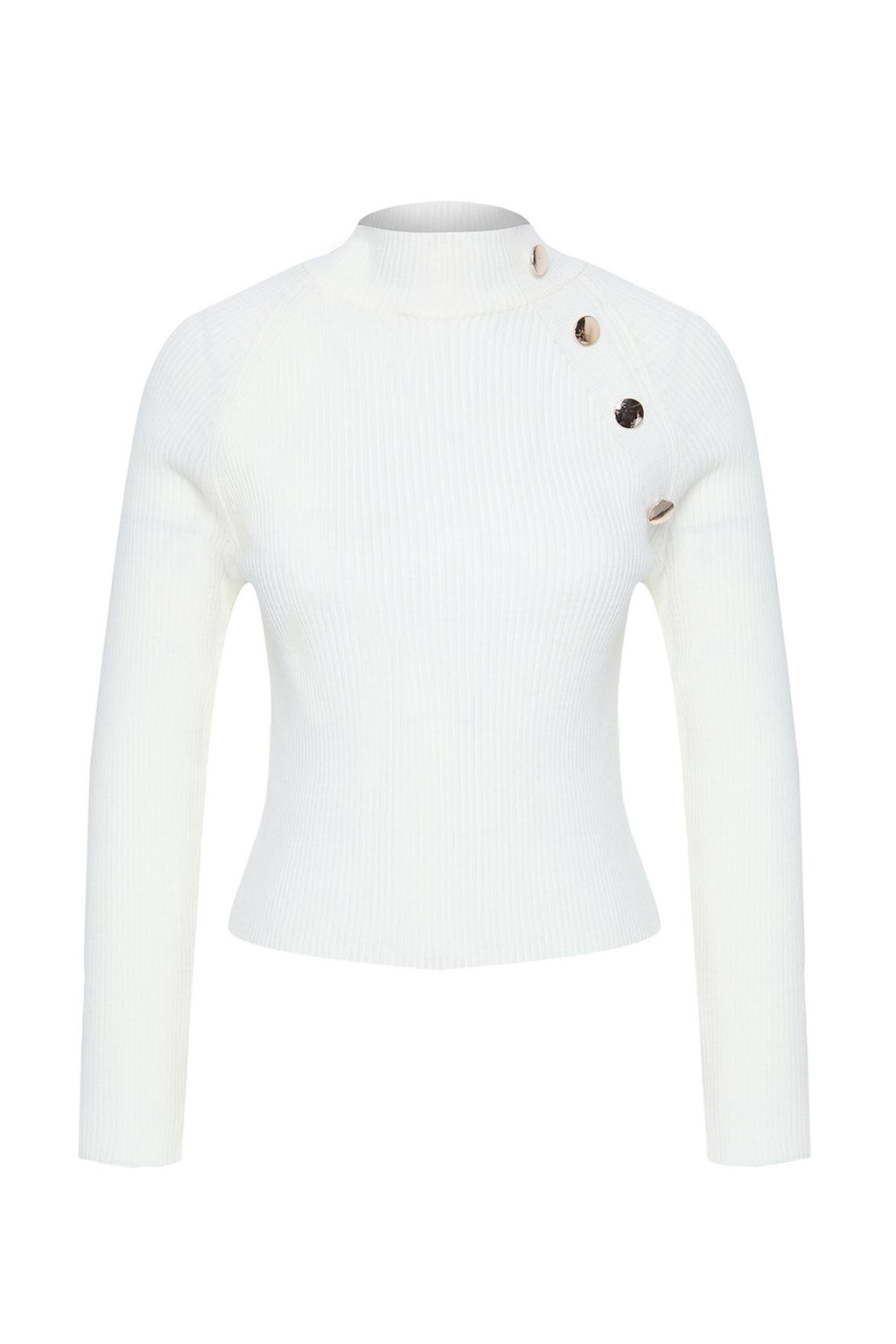 Ekru Dugme Dik Yaka Detayl? Ince Fitted/Vucudu Saran Triko Kazak TWOAW25KZ00069 - Trendyolmilla фото 6