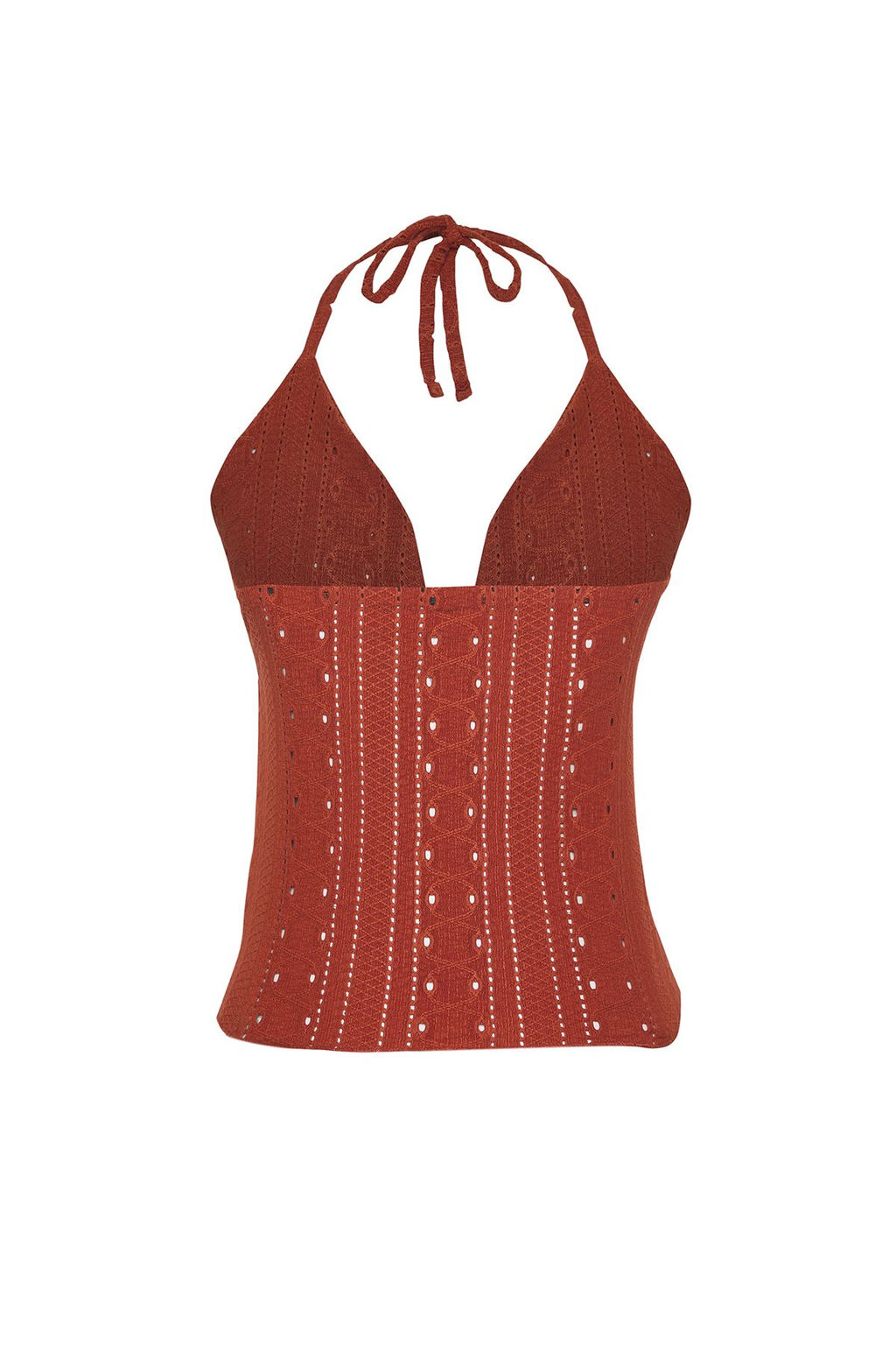 Trendyolmilla Kiremit Jakarl? Baglama Detayl? Fitted/Vucuda Oturan Orme Bluz TWOSS25BZ00086  фото 6
