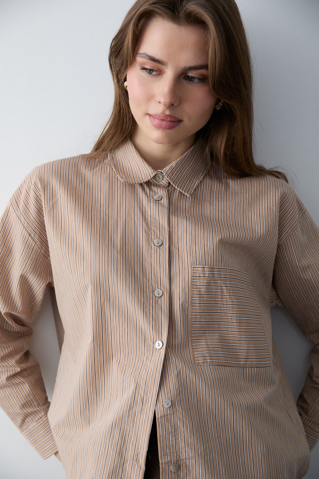 Kahverengi Cizgili Dokuma Gomlek TWOSS26GO00148 - Trendyolmilla фото 4