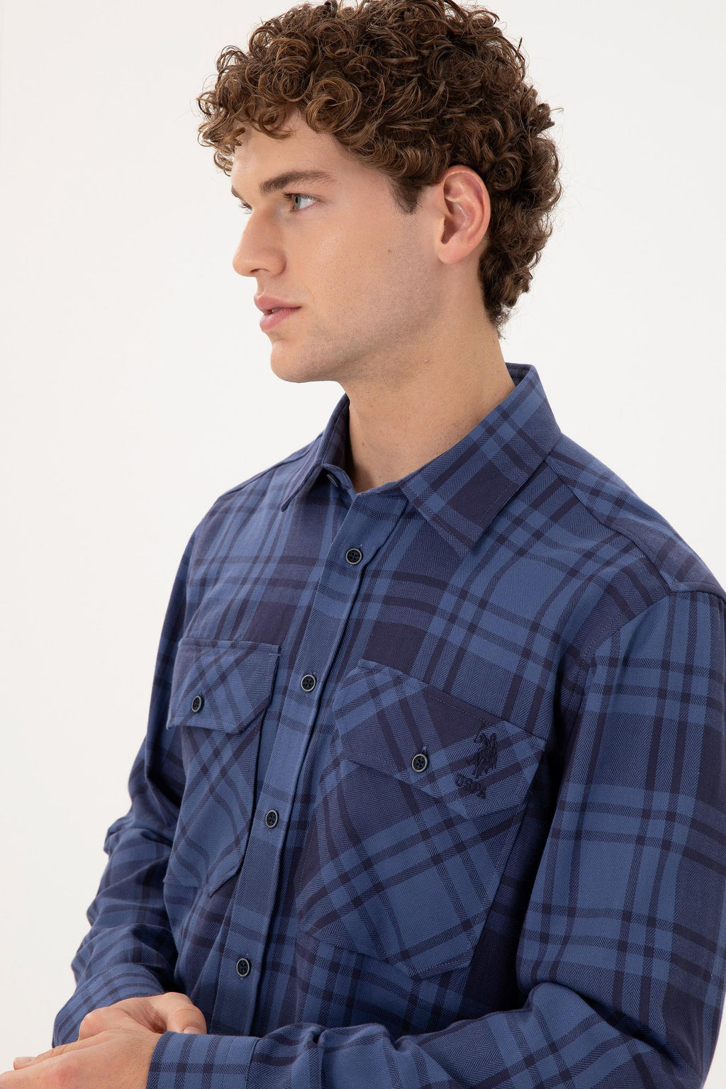Мужская рубашка с длинным рукавом цвета индиго - U.s. polo assn фото 2