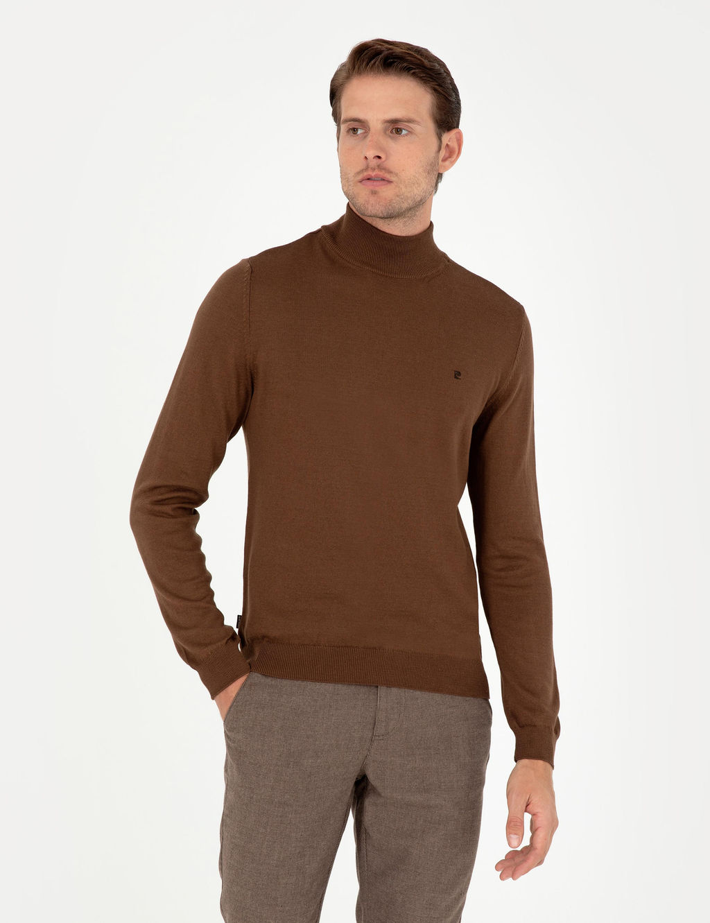 Koyu Kahverengi Slim Fit Yar_m Bal_k__ Yaka Basic Triko Kazak