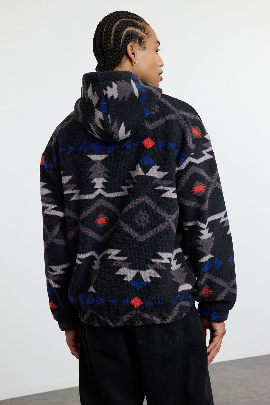 TRENDYOL MAN Siyah Un?sex Oversize/Genis Kesim Desenli Serpa Polar/Pelus Kapusonlu Sweatshirt TMNAW25SW00147 - Trendyolmilla фото 5