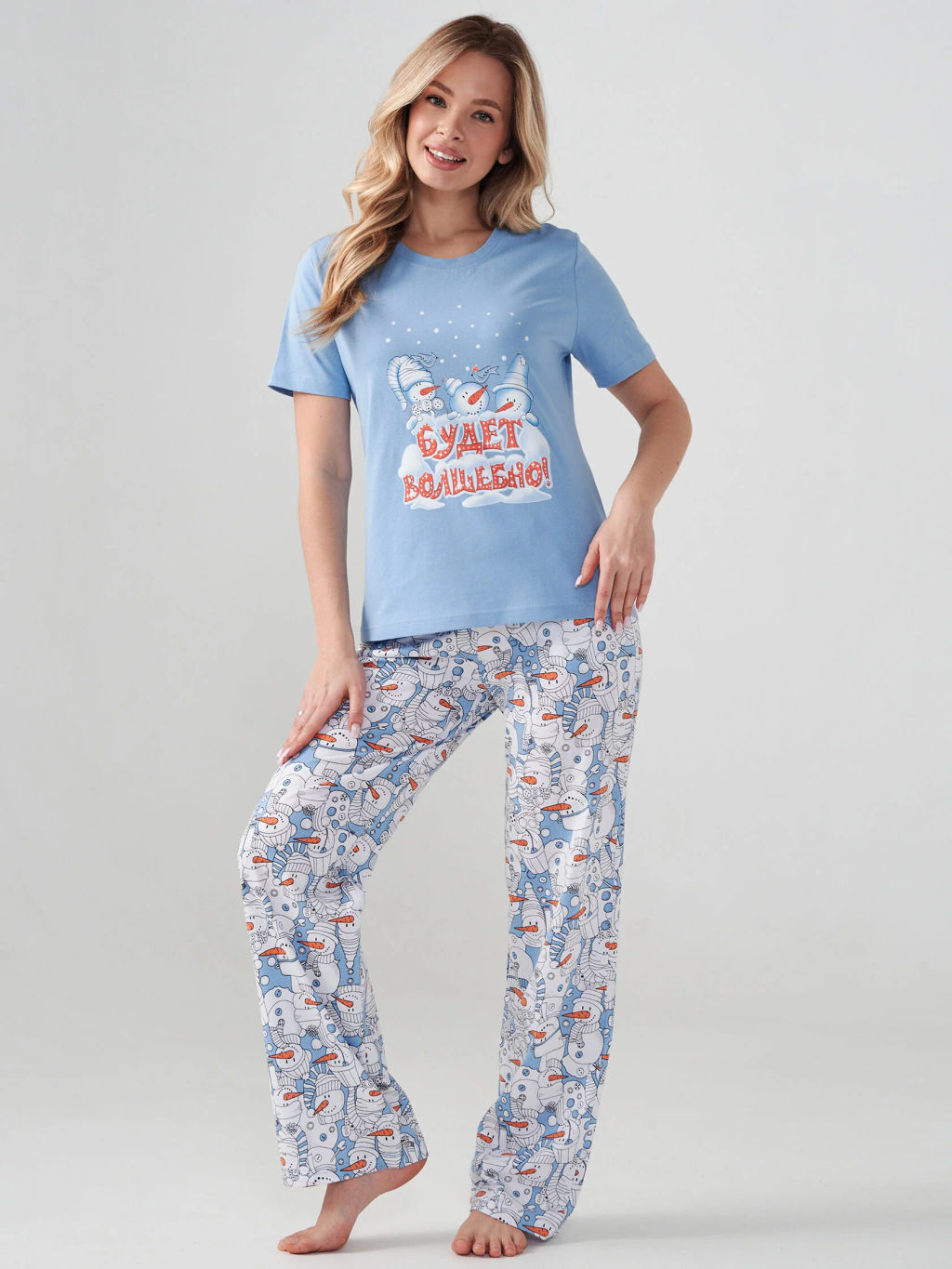 Пижама парная женская 100% хлопок Снеговик - Оптима фото 4