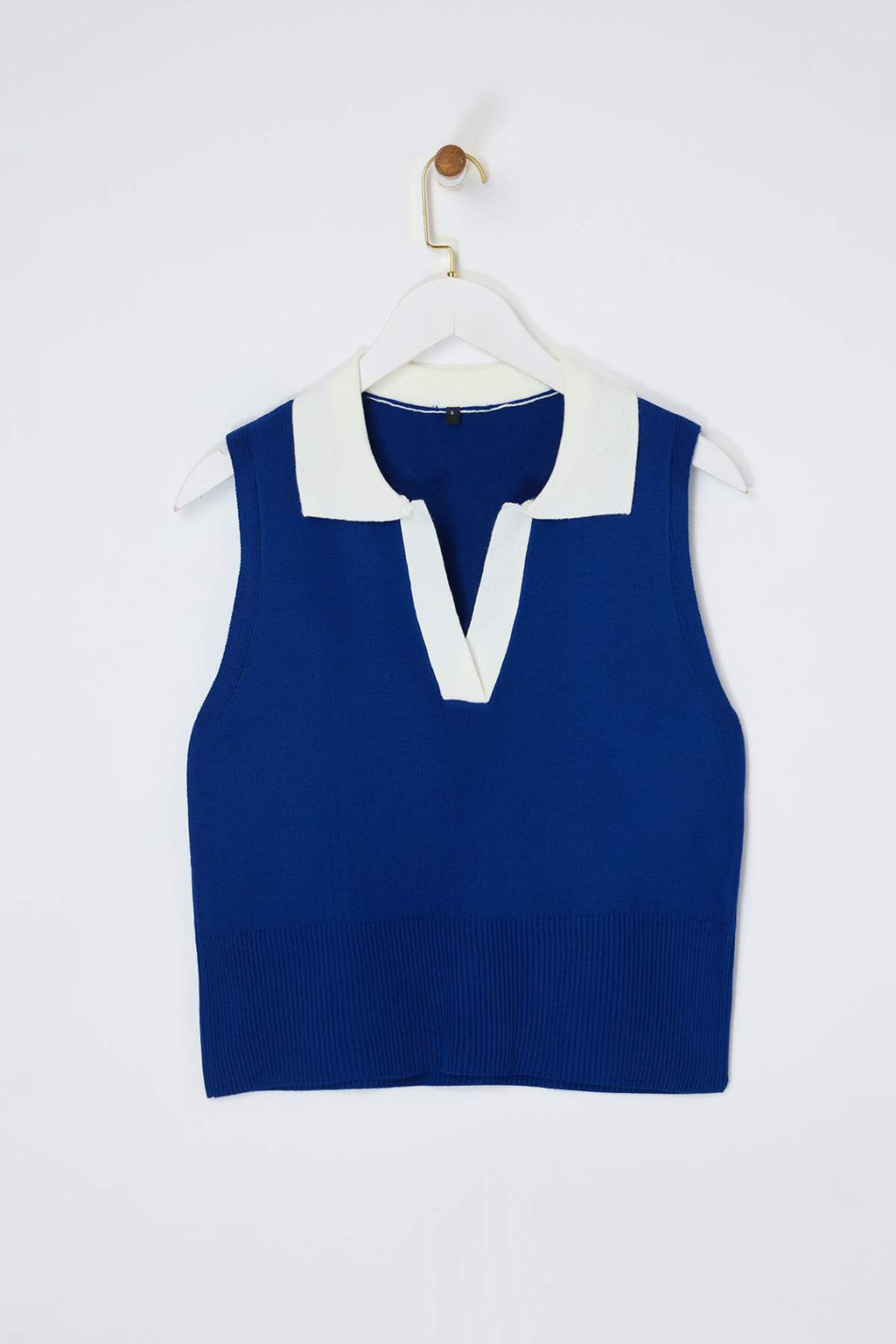 Koyu Saks Polo Yaka T-Shirt Gorunumlu Bluz TWOSS24BZ00273