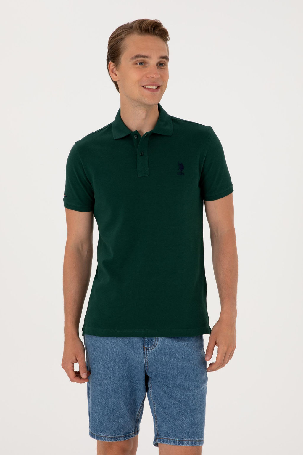 Erkek Slim Fit Polo Yaka Koyu Ye_il Basic Ti__rt Sepette S_rpriz _ndirim - U.s. polo assn фото 3