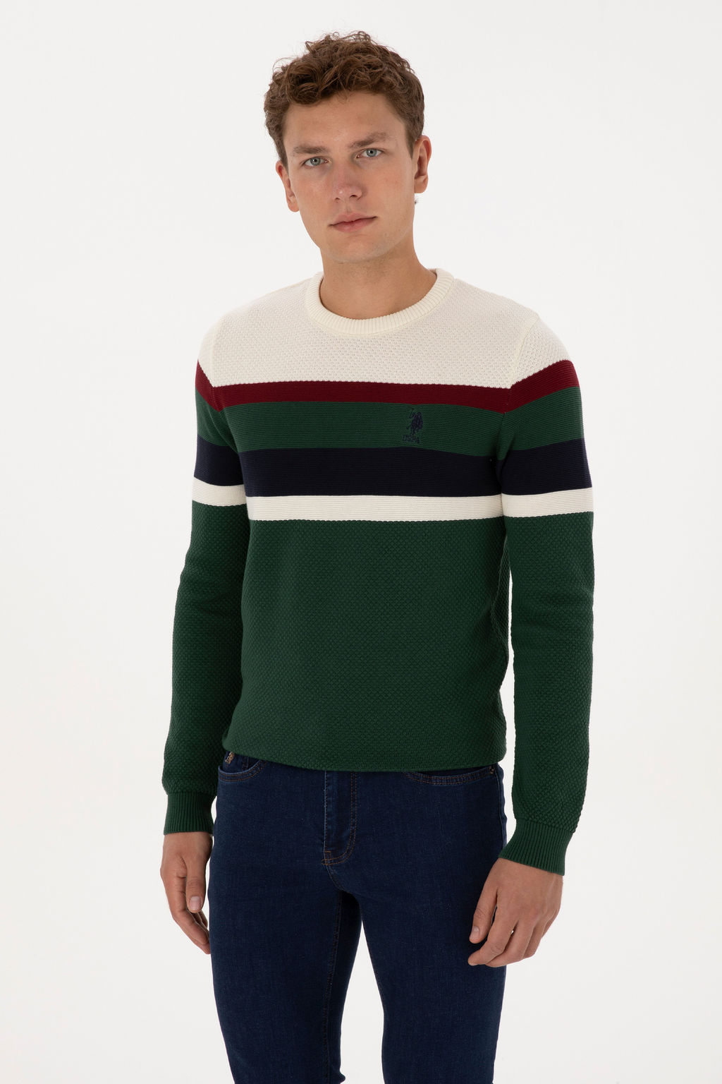 Erkek Slim Fit Bisiklet Yaka Koyu YeЕil Kazak - U.s. polo assn фото 3