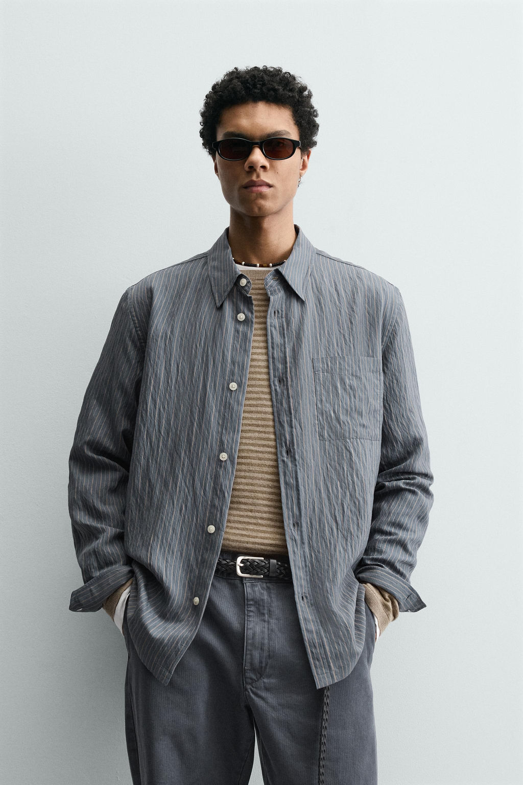 CAMISA FLUIDA RAYAS / Azul lavado - Zara фото 2