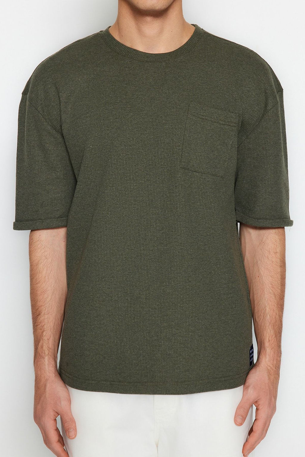TRENDYOL MAN Haki Oversize/Genis Kesim Bisiklet Yaka Basic Buyuk Beden T-Shirt TMNSS25BF00000 - Trendyolmilla фото 5