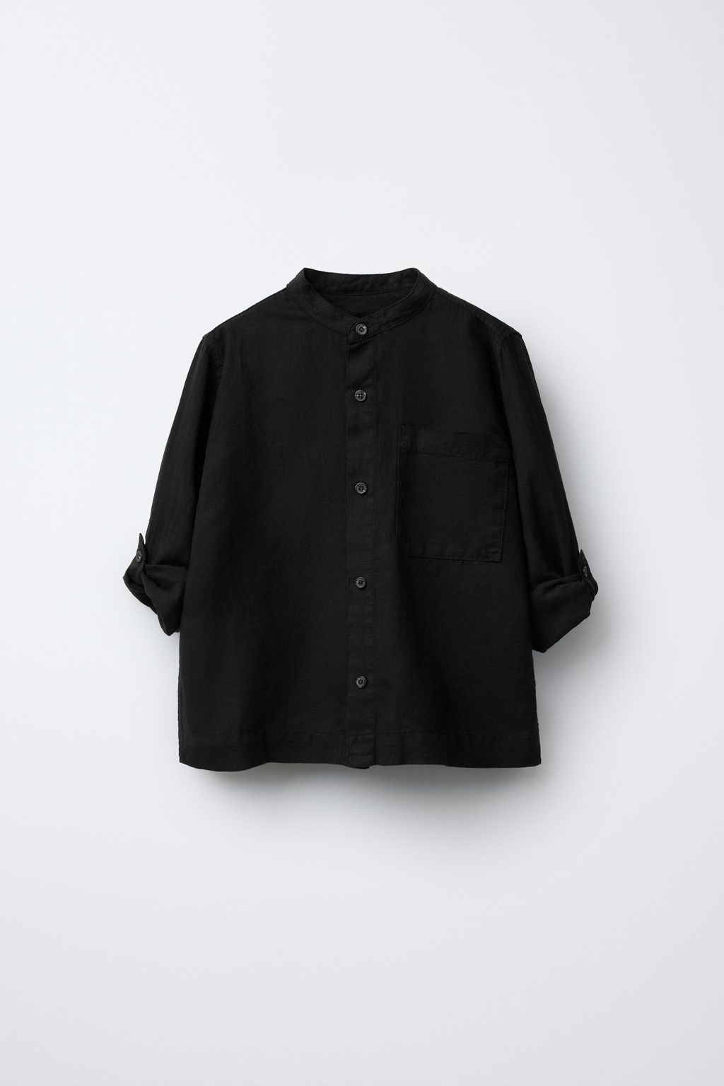 CAMISA 100% LINO MANGA AJSUTABLE / Negro