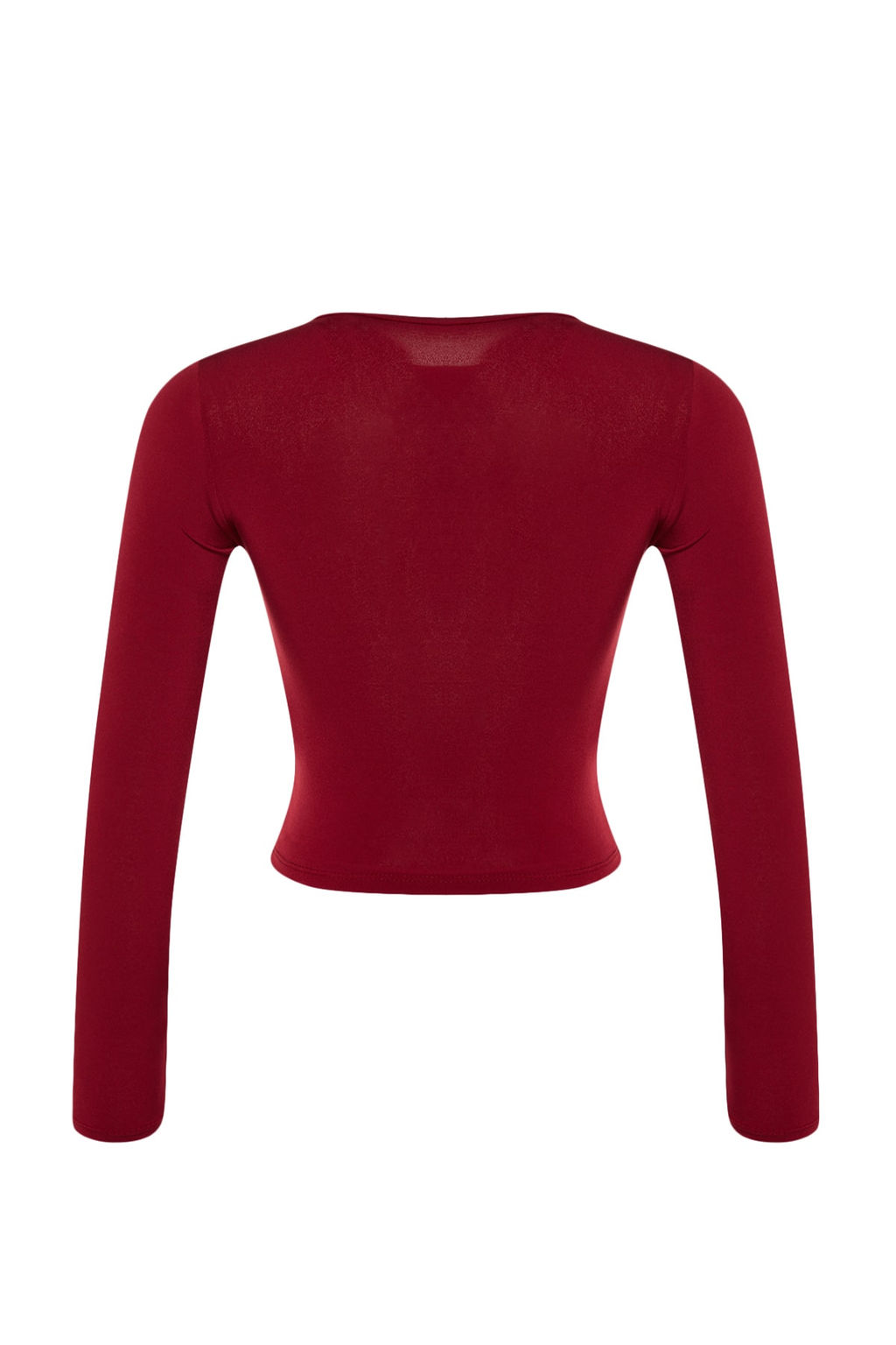 Bordo Dik Yaka Fitted/Vucuda Oturan Uzun Kol Buzgulu Esnek Orme Bluz TWOAW23EL01391