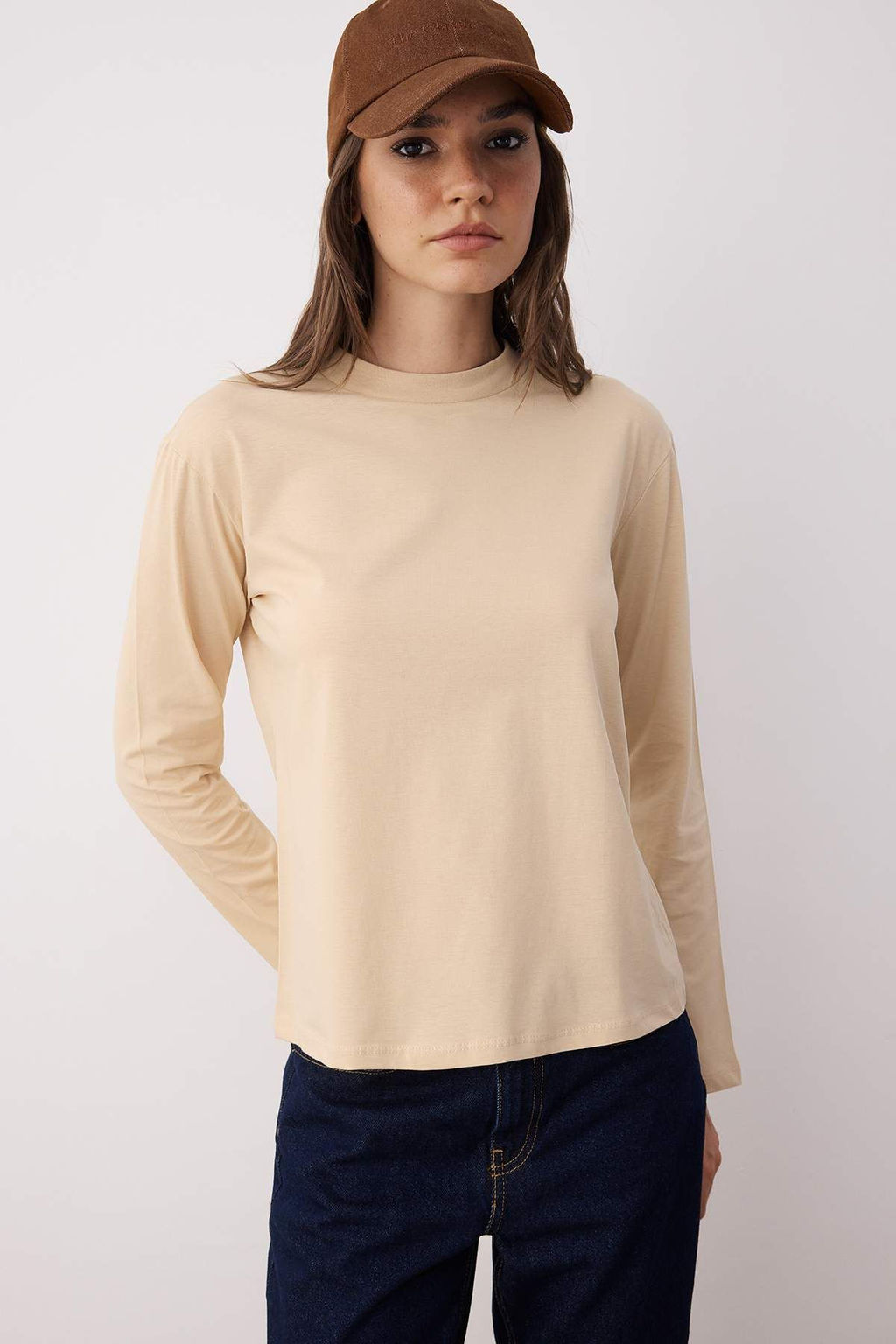 Kahverengi-Bej 2li Paket %100 Pamuk Regular Kal?p Uzun Kollu Dik Yaka Orme T-Shirt TWOAW26TS00006 - Trendyolmilla фото 2