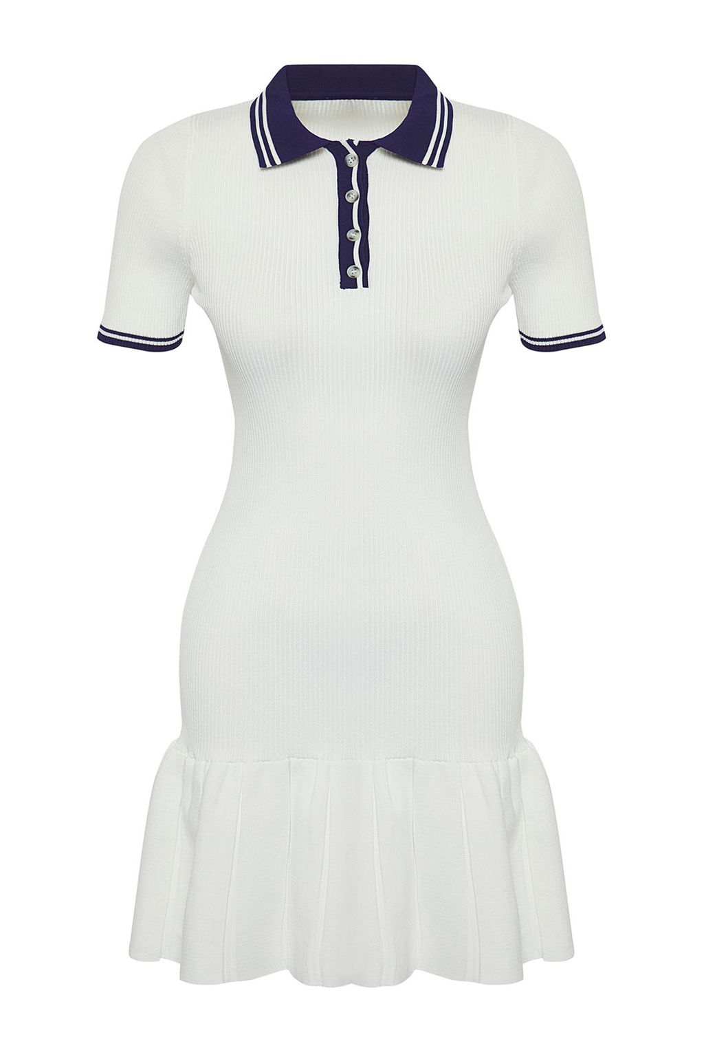 Ekru Renk Bloklu Mini Polo Yaka Triko Elbise TWOSS25EL00308