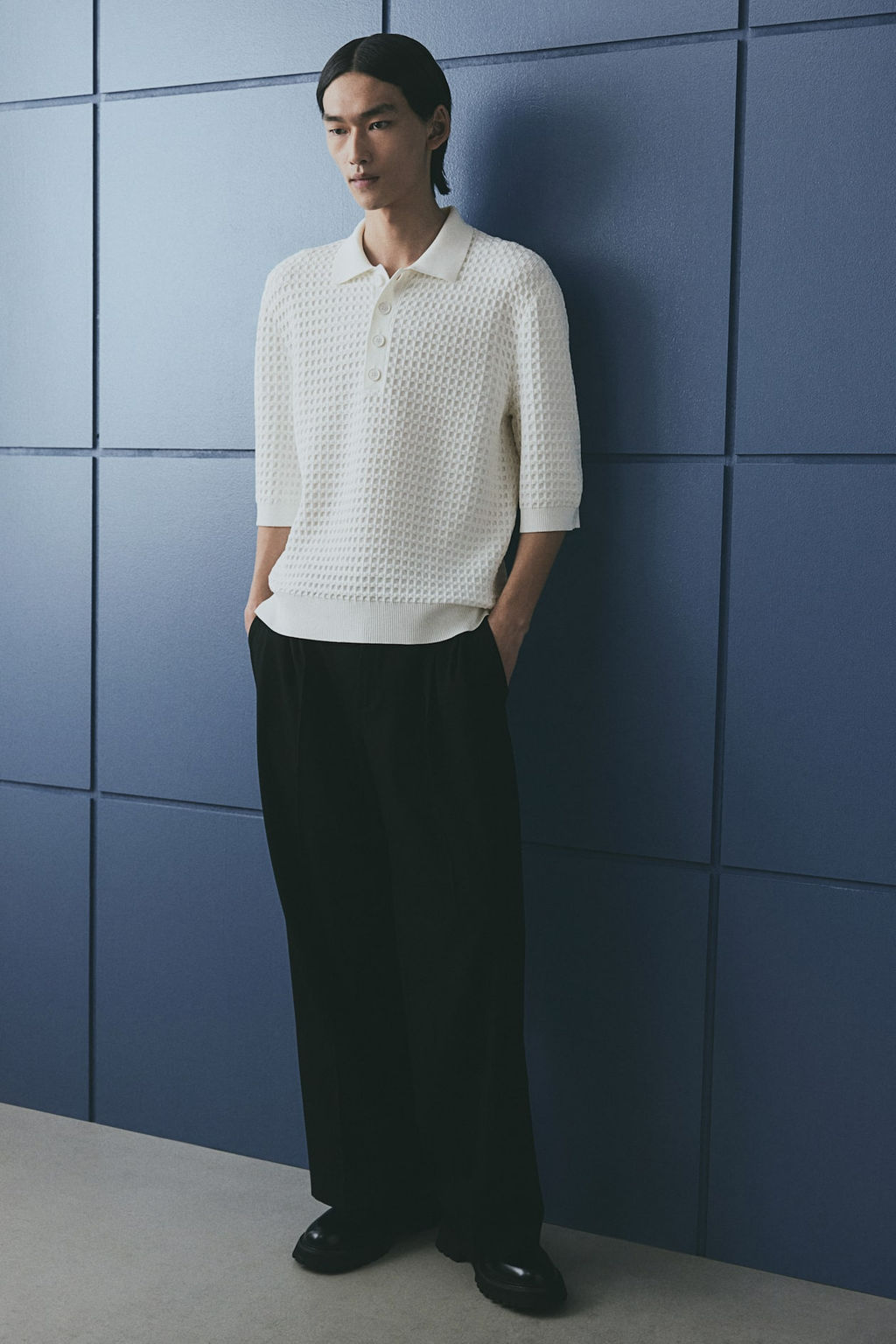 Regular Fit Waffle-knit polo shirt - H&m фото 3