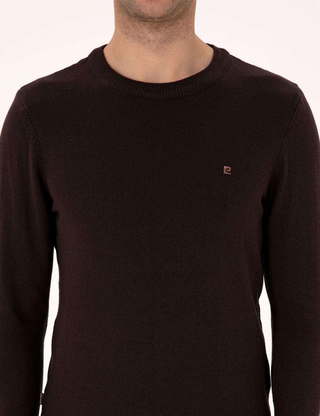 Koyu Kahverengi Slim Fit Bisiklet Yaka Basic Triko Kazak - Pierre cardin фото 6