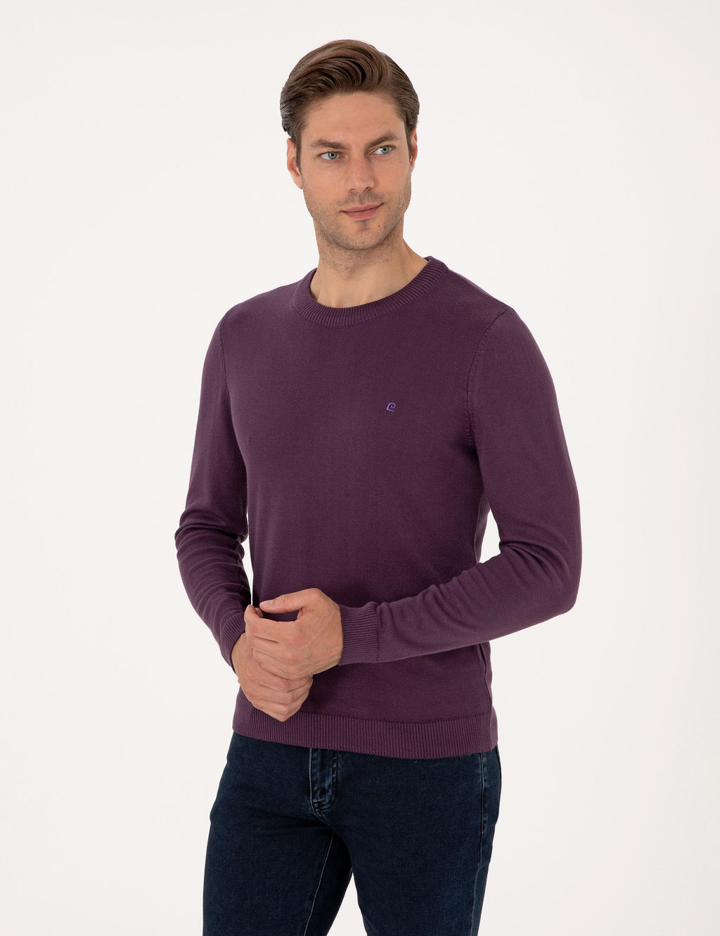 Mor Slim Fit Bisiklet Yaka Basic Triko Kazak - Pierre cardin фото 3