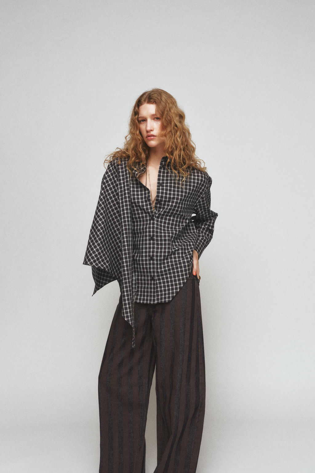 ZW COLLECTION CHECK SHIRT WITH SCARF