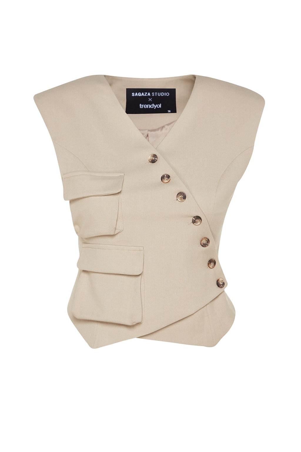 Trendyolmilla X Sagaza Studio Bej Cep Detayl? Yelek TCLSS23YE00001  фото 6