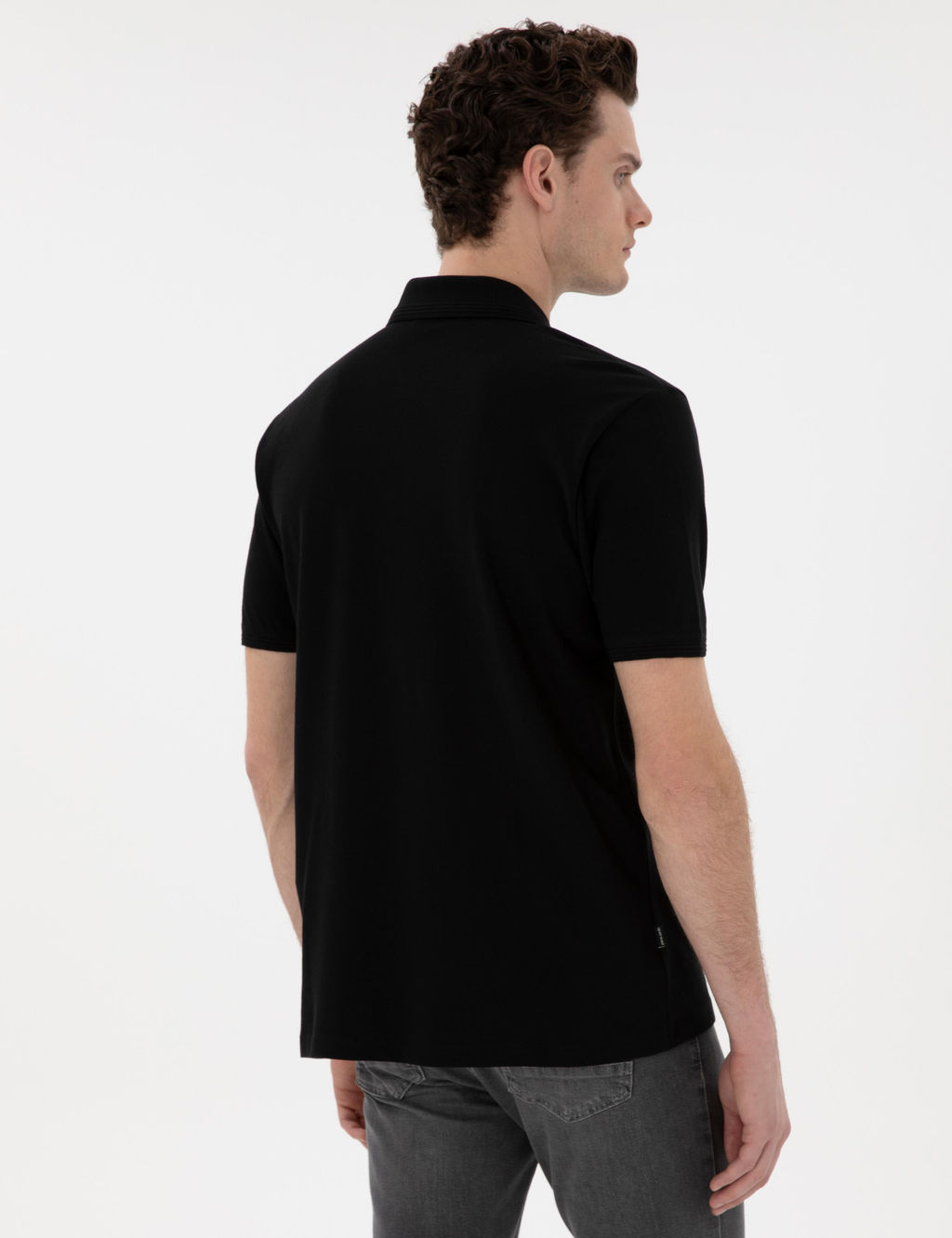 Siyah Regular Fit K_vr_lmaz Polo Yaka Basic Ti__rt