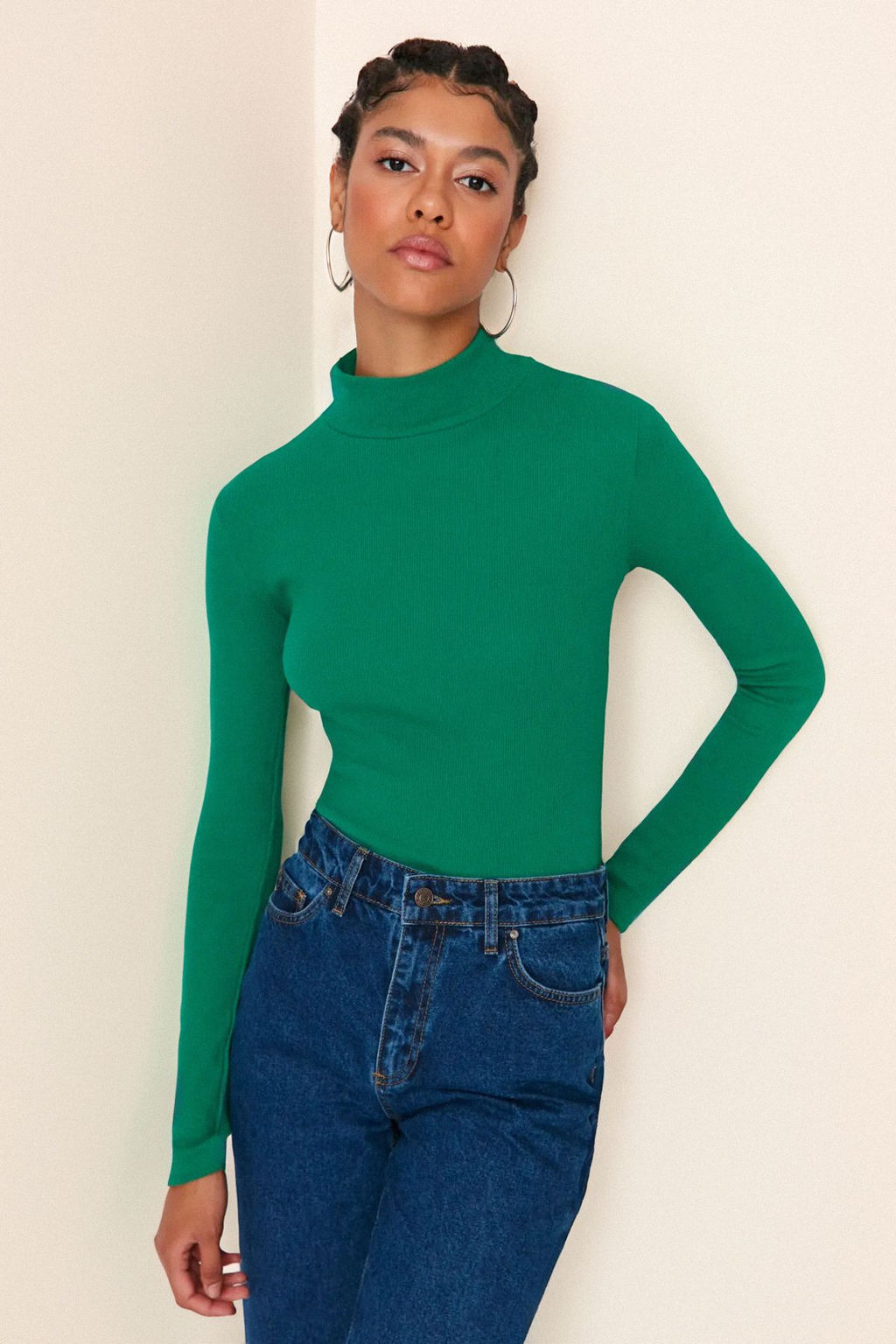 Zumrut Fitted/Vucuda Oturan Dik Yaka Uzun Kol Fitilli Esnek Orme Bluz TWOAW21BZ0423