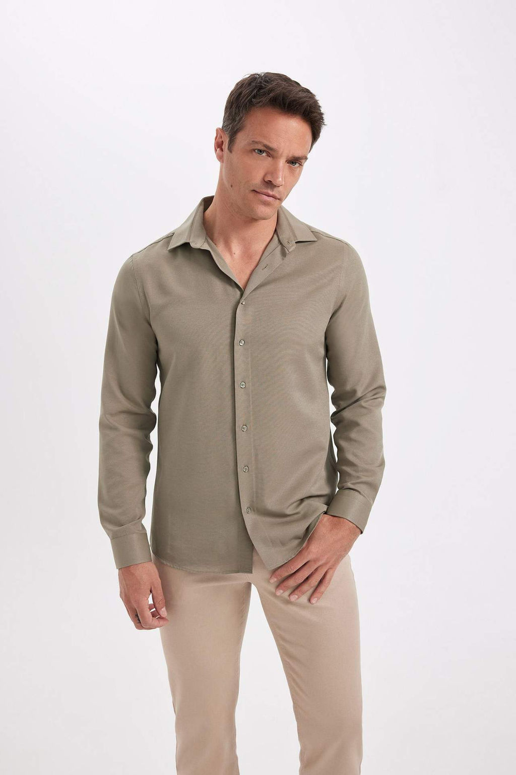 Slim Fit Dar Kesim Oxford Dugmeli Duz Pamuk Kar?s?ml? Uzun Kollu Gomlek - Defacto фото 4