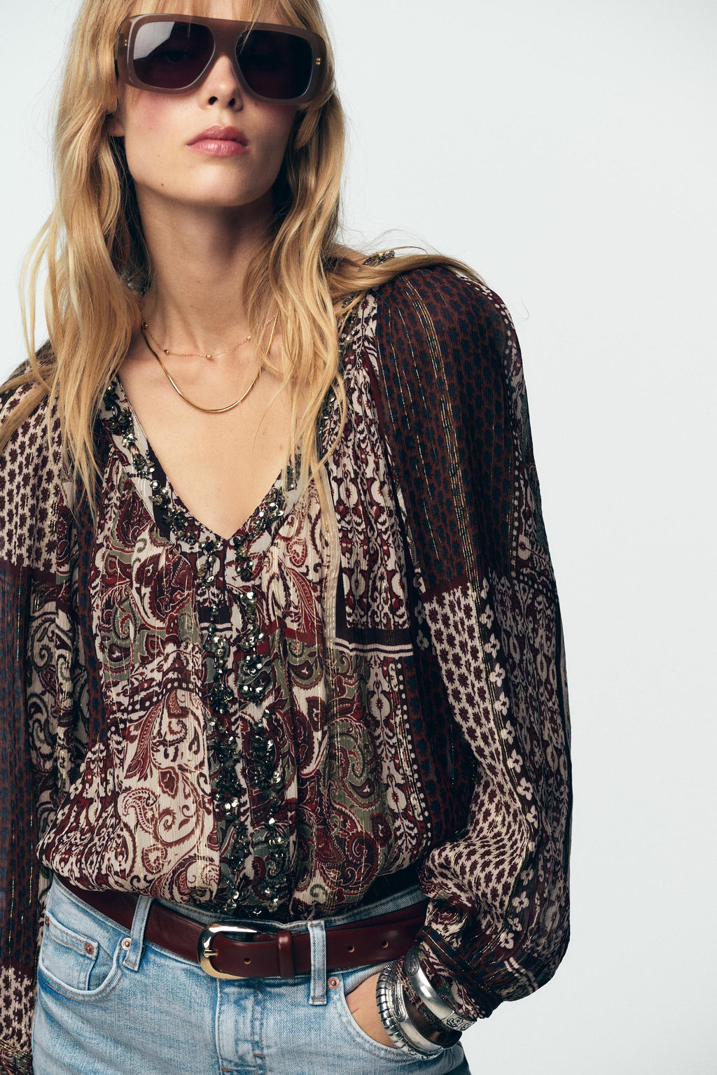 BEADED BLOUSE WITH METALLIC THREAD PRINT - Zara фото 2