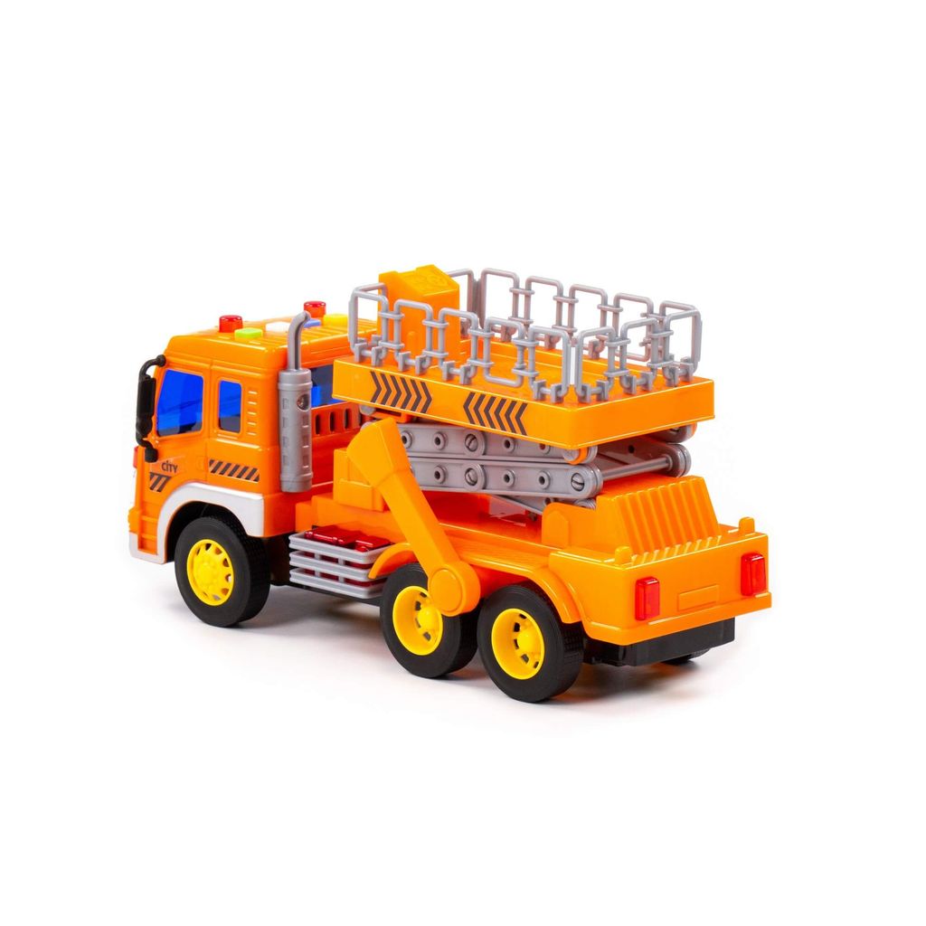 Сити, автомобиль с подъёмником инерционный (со светом и звуком) (оранжевый) (в коробке) - Полесье фото 4