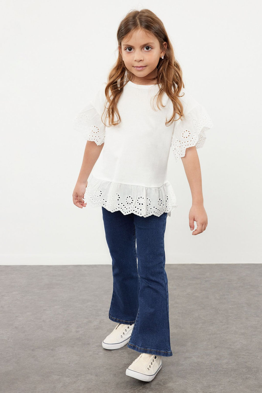 Ekru K?z Cocuk %100 Pamuk Brode Detayl? K?sa Kol Orme T-Shirt/Bluz TKDSS24TS00008 - Trendyolmilla фото 4