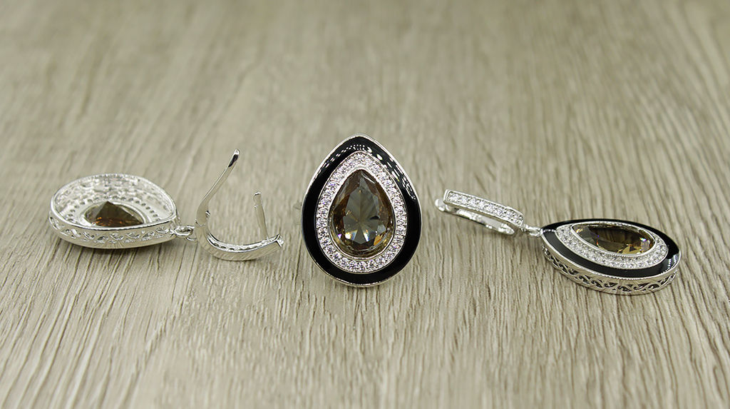 Комплект Султан-26, султанит, покрытие родий, размеры кольца: 17, 18, 19, 20 - Agat77 фото 3