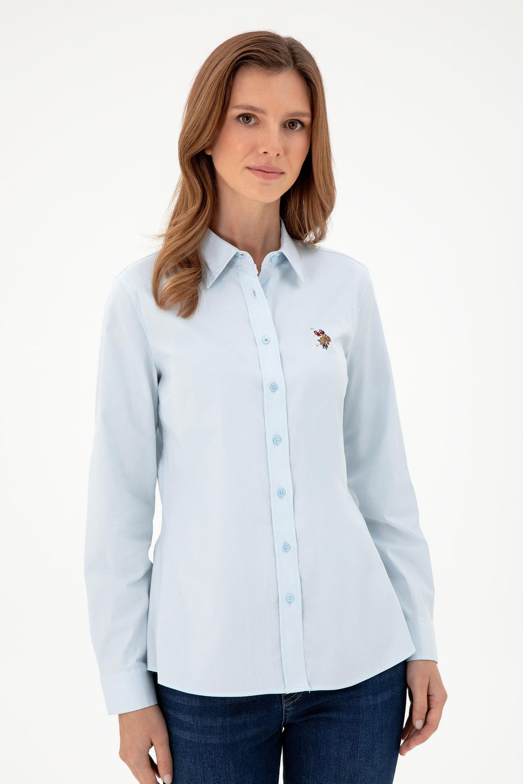 Женская голубая базовая рубашка с длинным рукавом Неожиданная скидка в корзине - U.s. polo assn фото 3