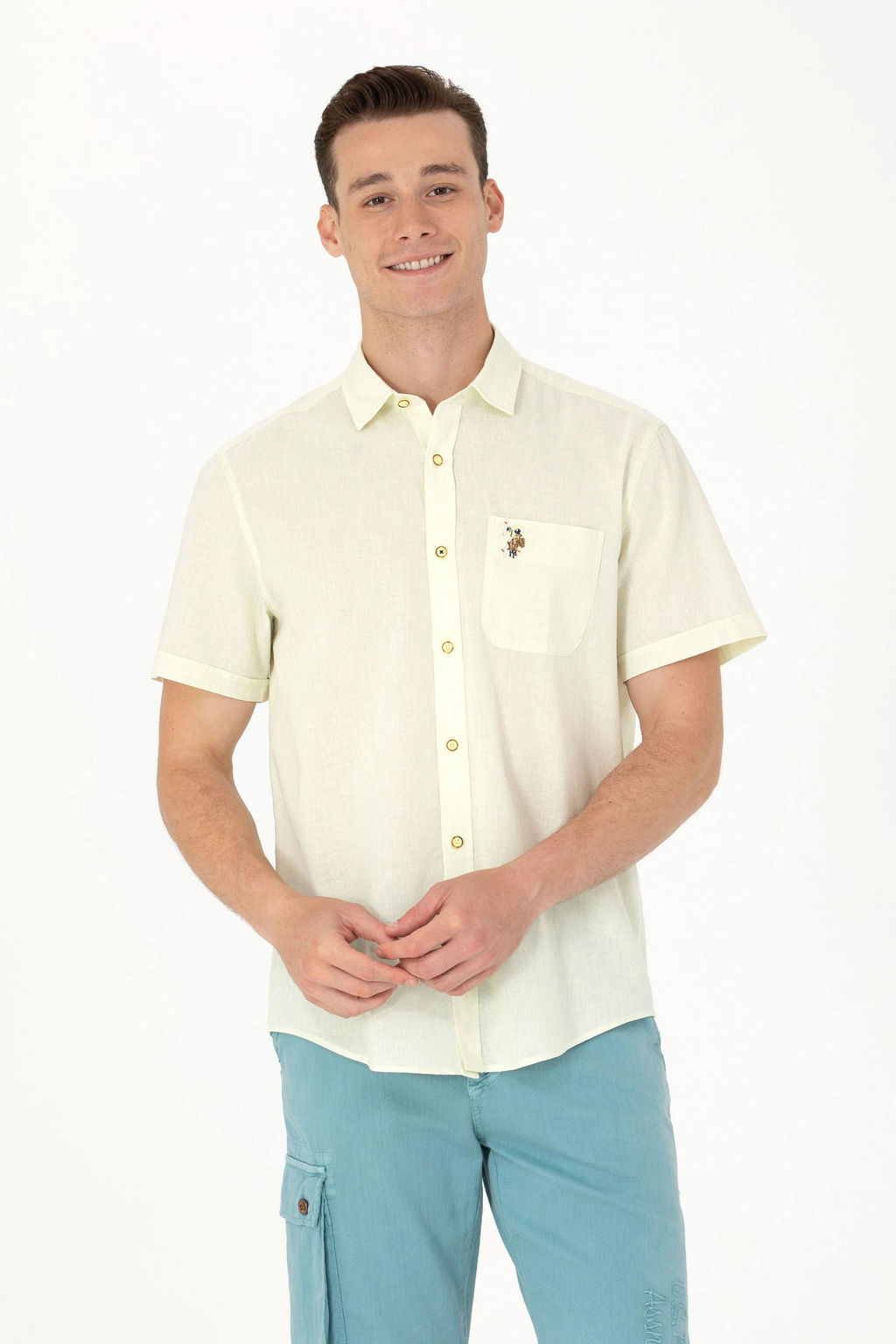 U. S. Polo Assn / Мужская светло-желтая рубашка с коротким рукавом - U.s. polo assn фото 15