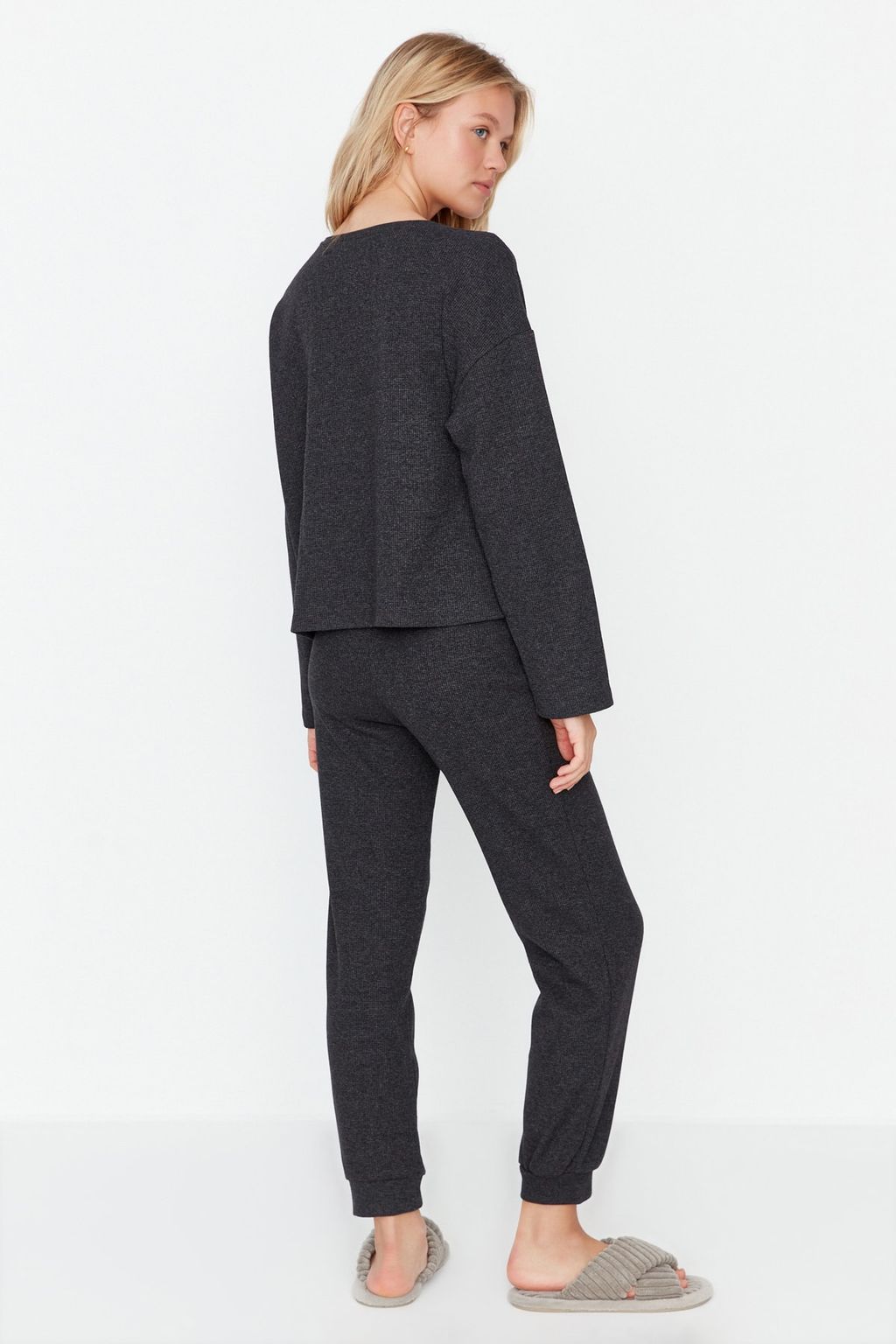 Trendyolmilla Lacivert Waffle Kumas Orme Pijama Tak?m? THMAW23PT00021  фото 15