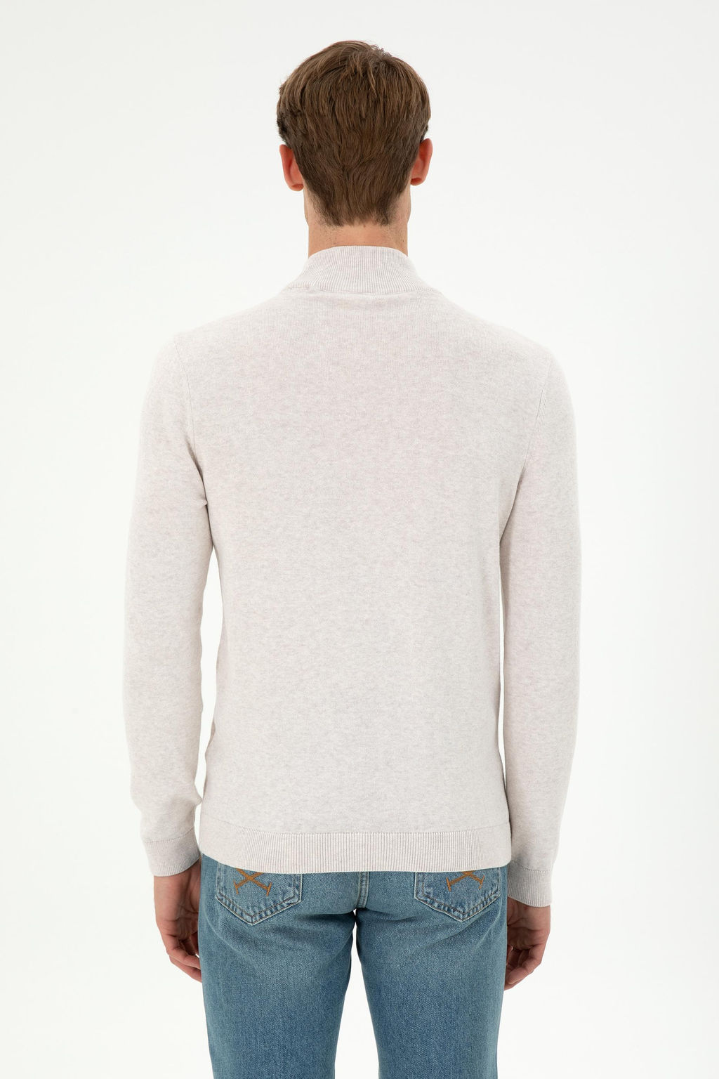 Erkek Slim Fit Yar_m Bal_k__ Yaka Ta_ Melanj Basic Kazak