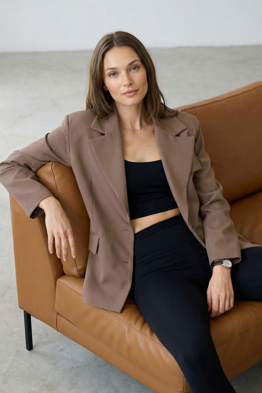 Vizon Oversize Astarl? Kruvaze Kapama Dokuma Blazer Ceket TWOSS22CE0077