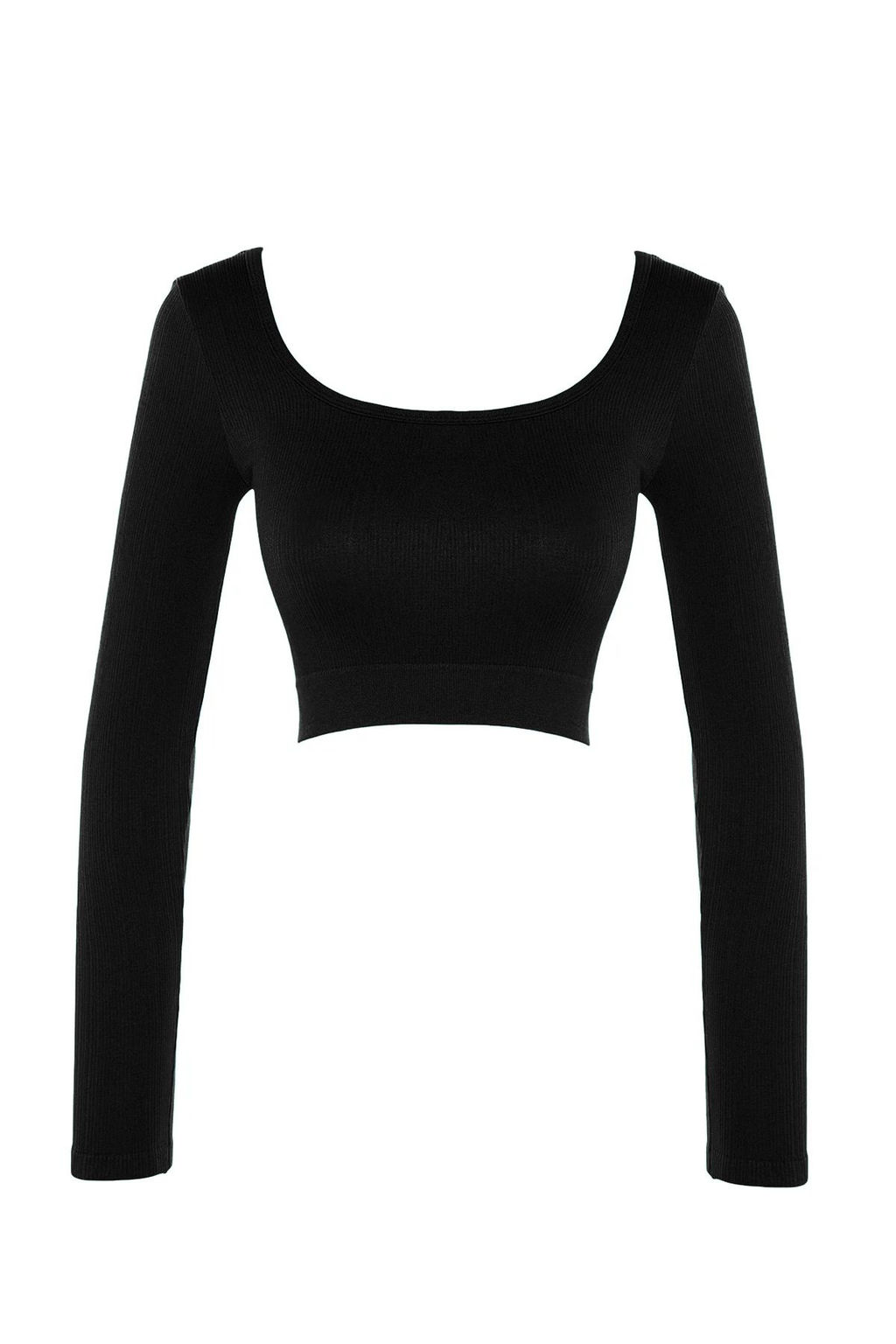 Siyah Seamless/Dikissiz Crop Ekstra Esnek Orme Spor Ust/Bluz TWOAW22BZ0450