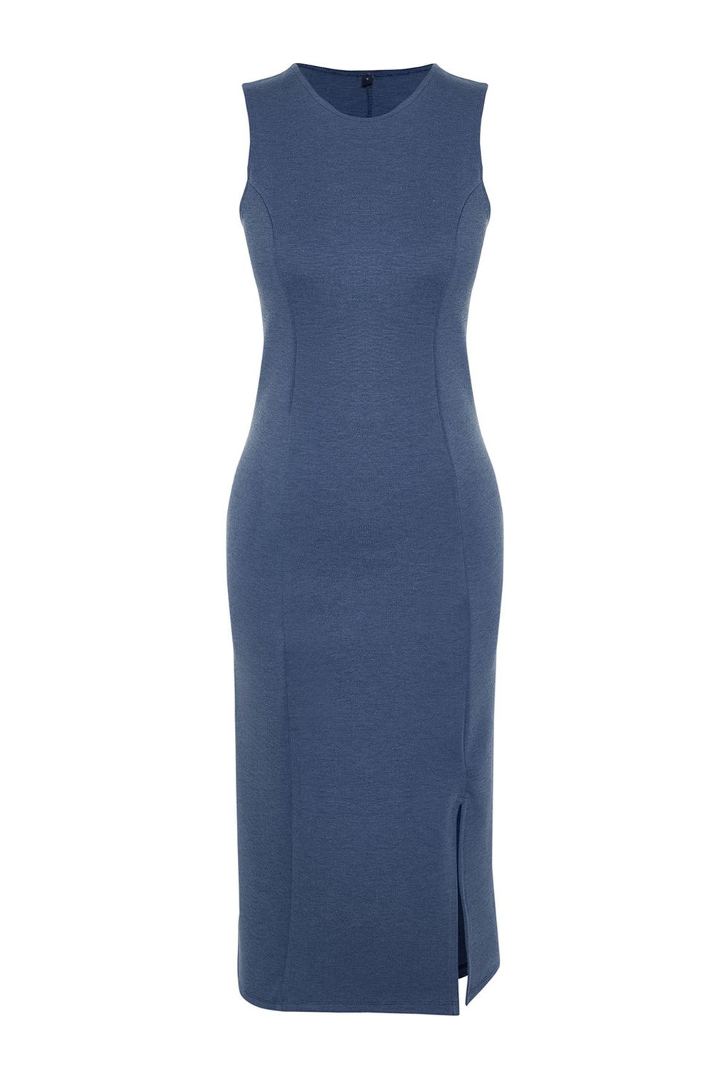 Indigo S?f?r Kol Y?rtmac Detayl? Bodycone/Vucudu Saran Esnek Orme Midi Kalem Elbise TWOSS24EL00108 - Trendyolmilla фото 7