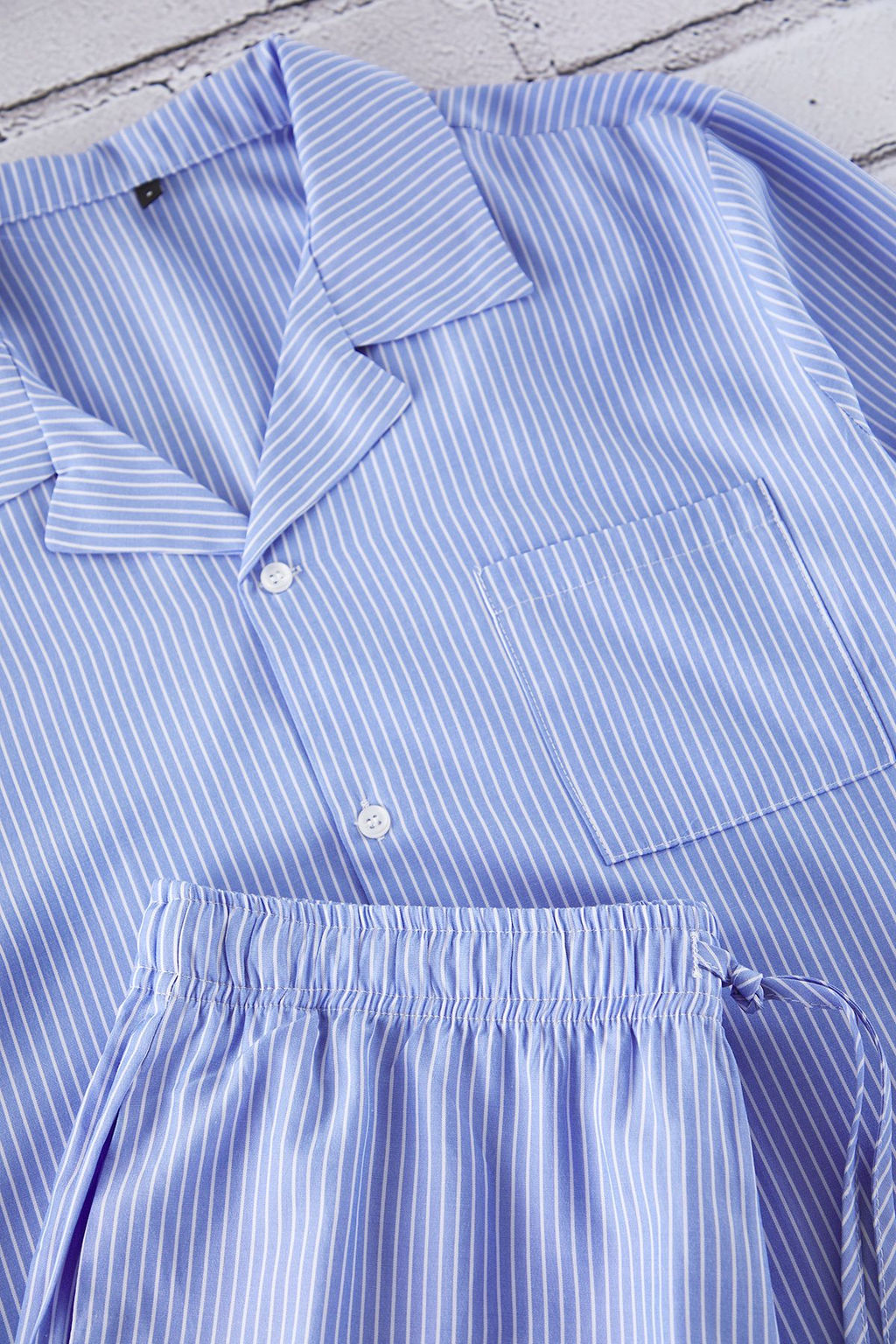 TRENDYOL MAN Mavi Oversize Fit Cizgili Dokuma Pijama Tak?m? TMNSS25PT00064 - Trendyolmilla фото 3